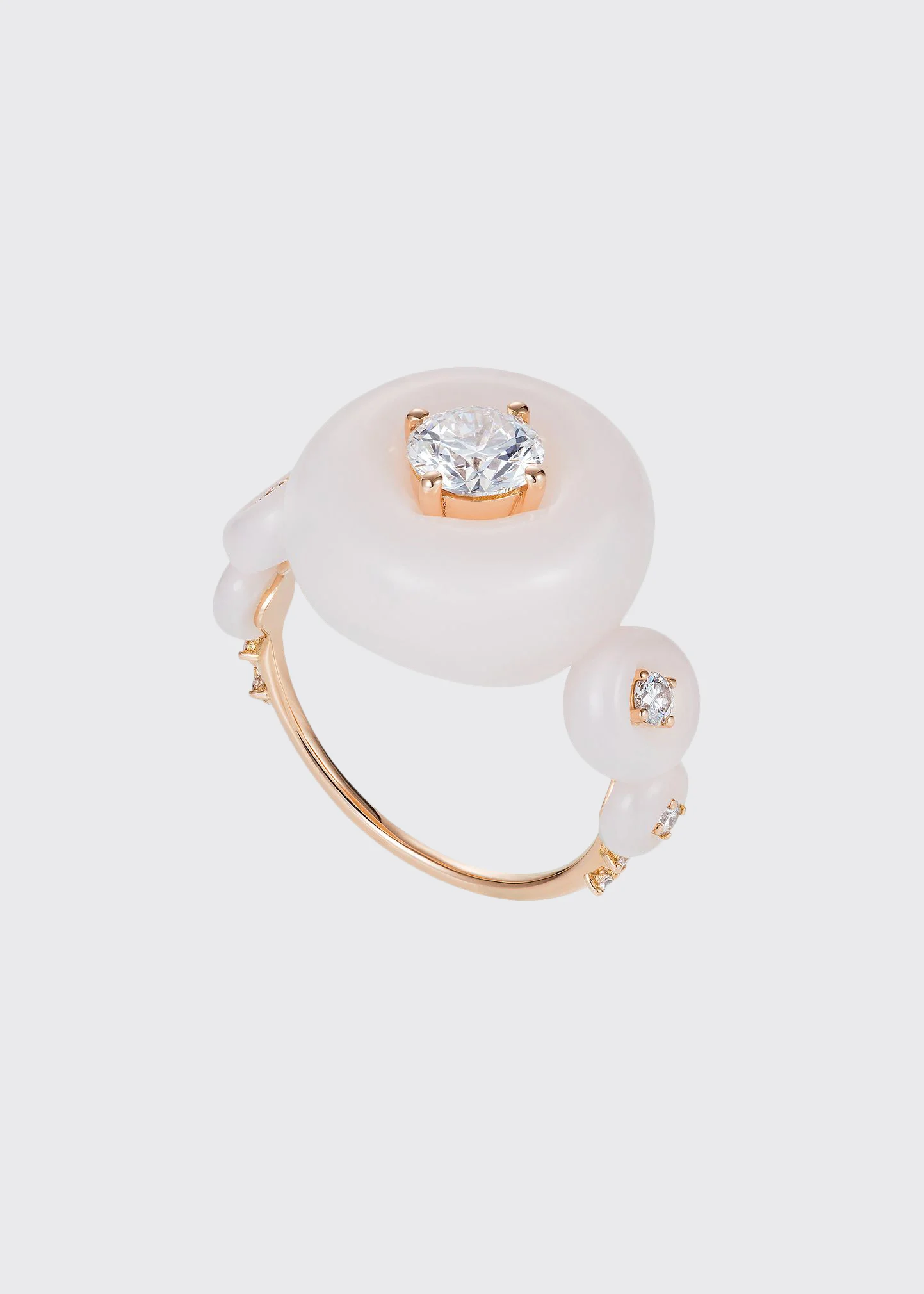 Gravity 18k Rose Gold Pink Opal White Diamond Ring, Size 7