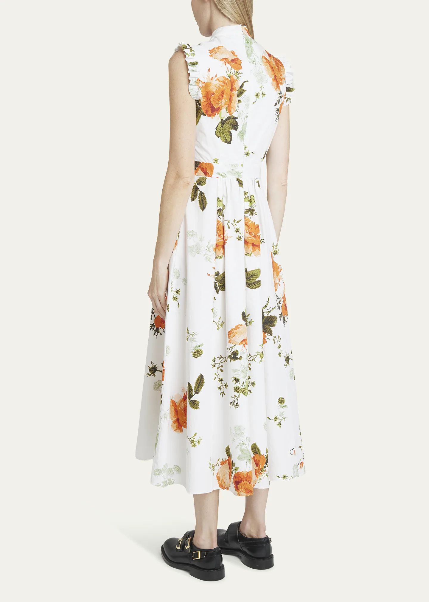 Floral-Print Ruffle Sleeveless Midi Shirtdress