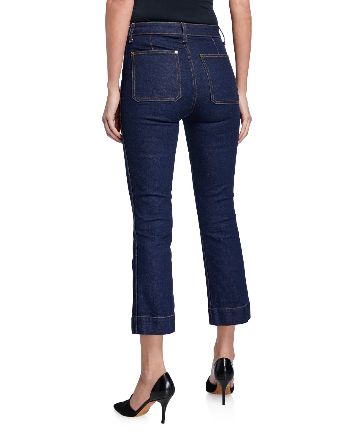 Raquel Patch-Pocket Crop Flare Jeans, Blue