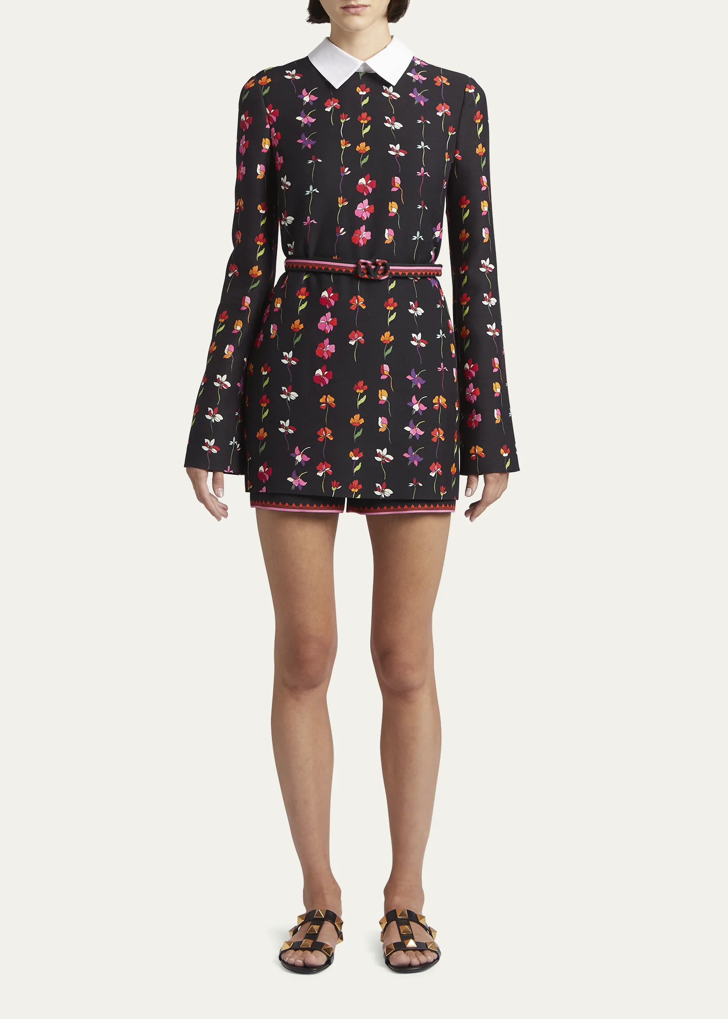 Collared Floral-Print Mini Dress