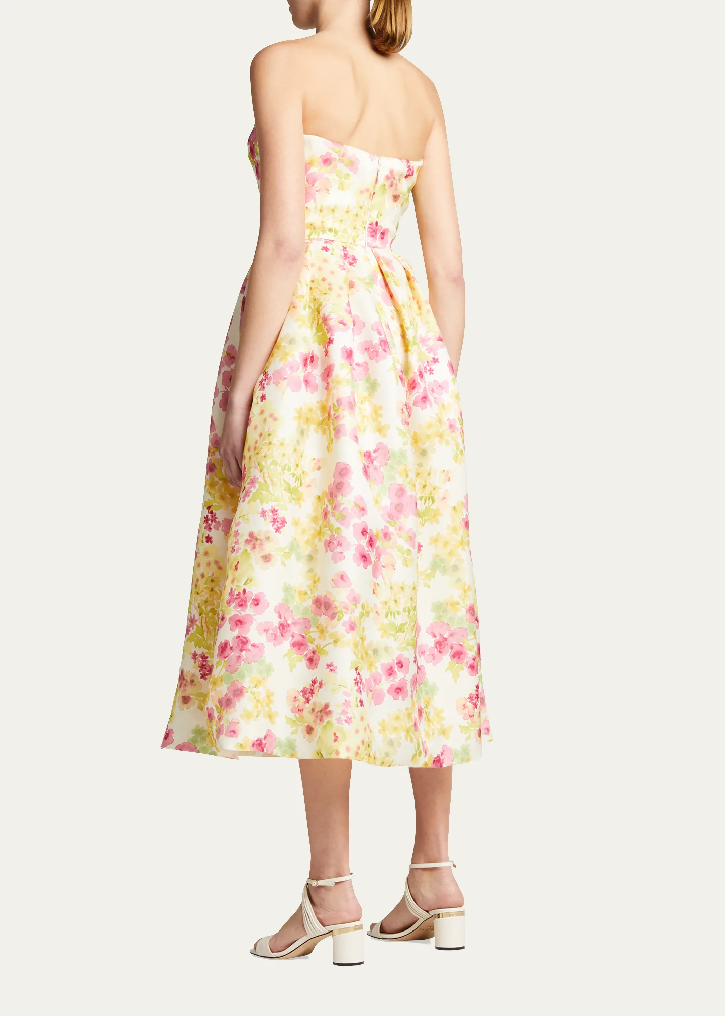 Floral-Print Strapless Midi Cocktail Dress