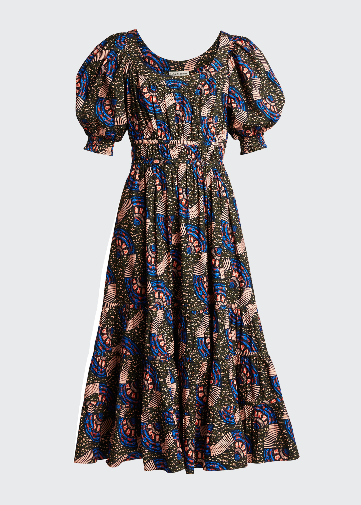 Juniper Puff-Sleeve Printed Midi Dress