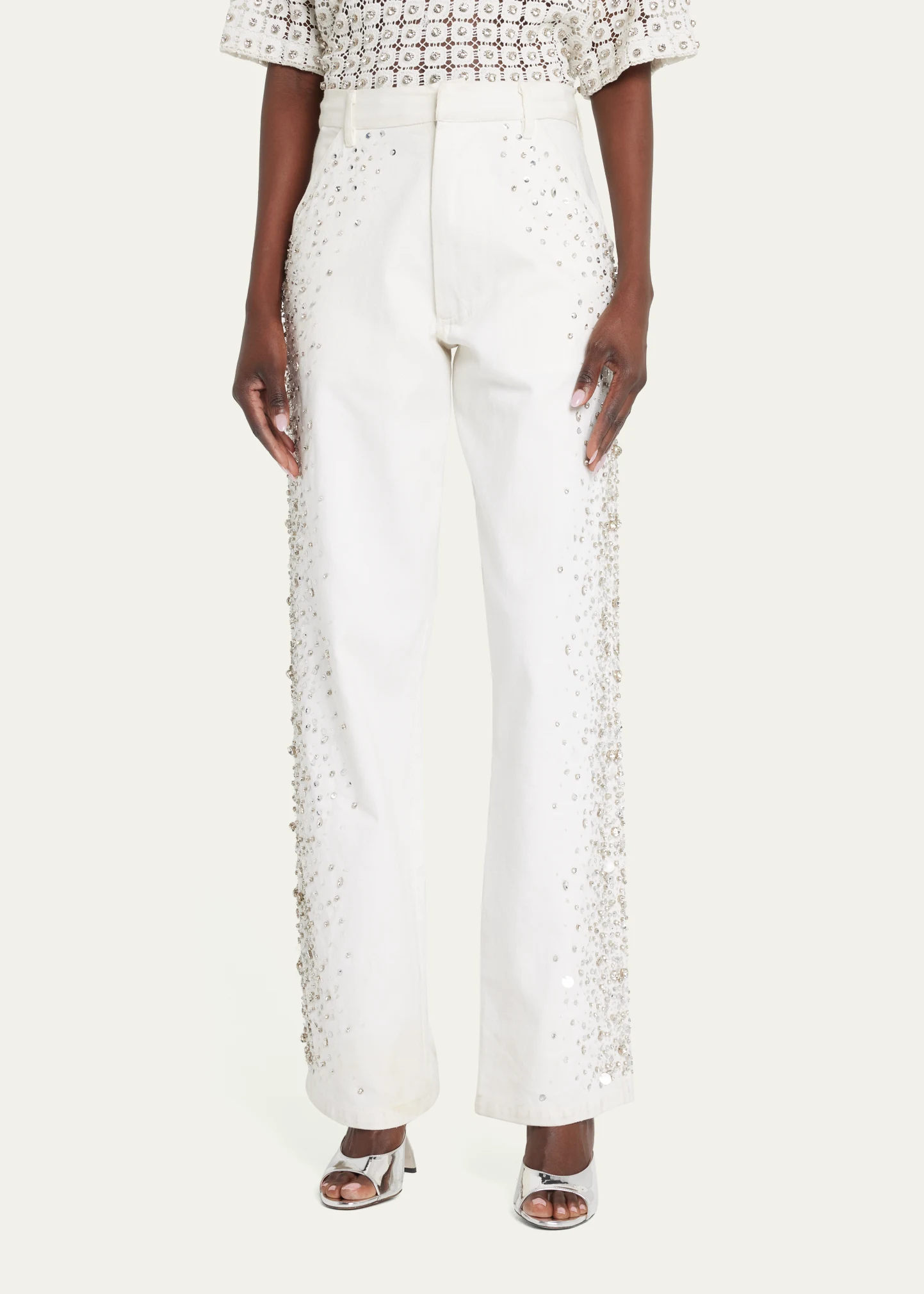 Denim Embroidered Straight Trousers