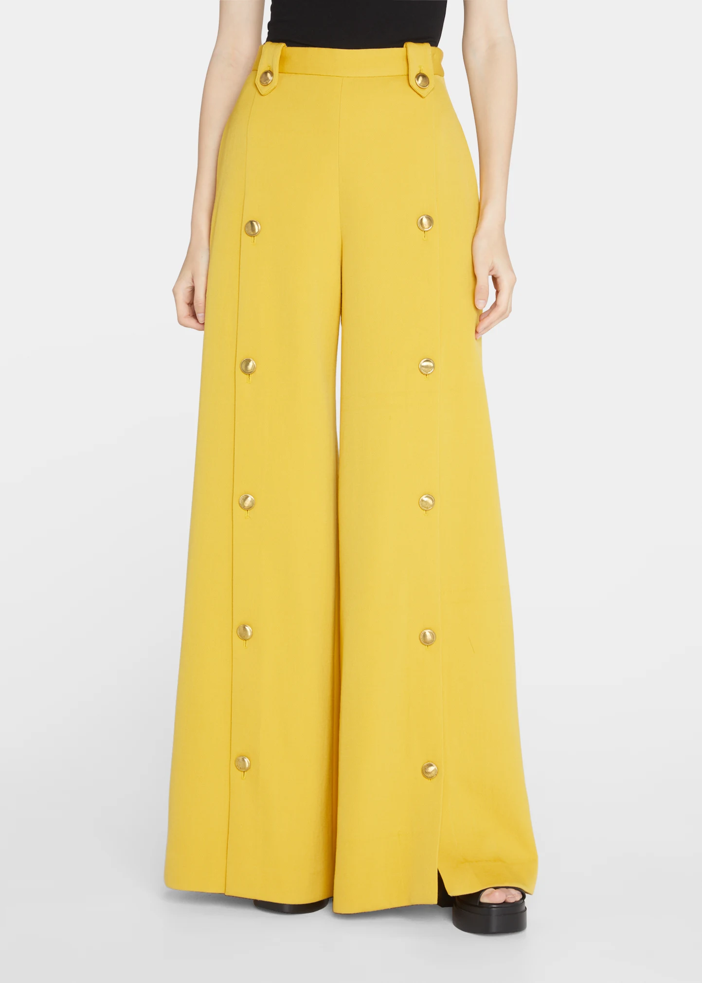 Button-Front Wide-Leg Crepe Pants