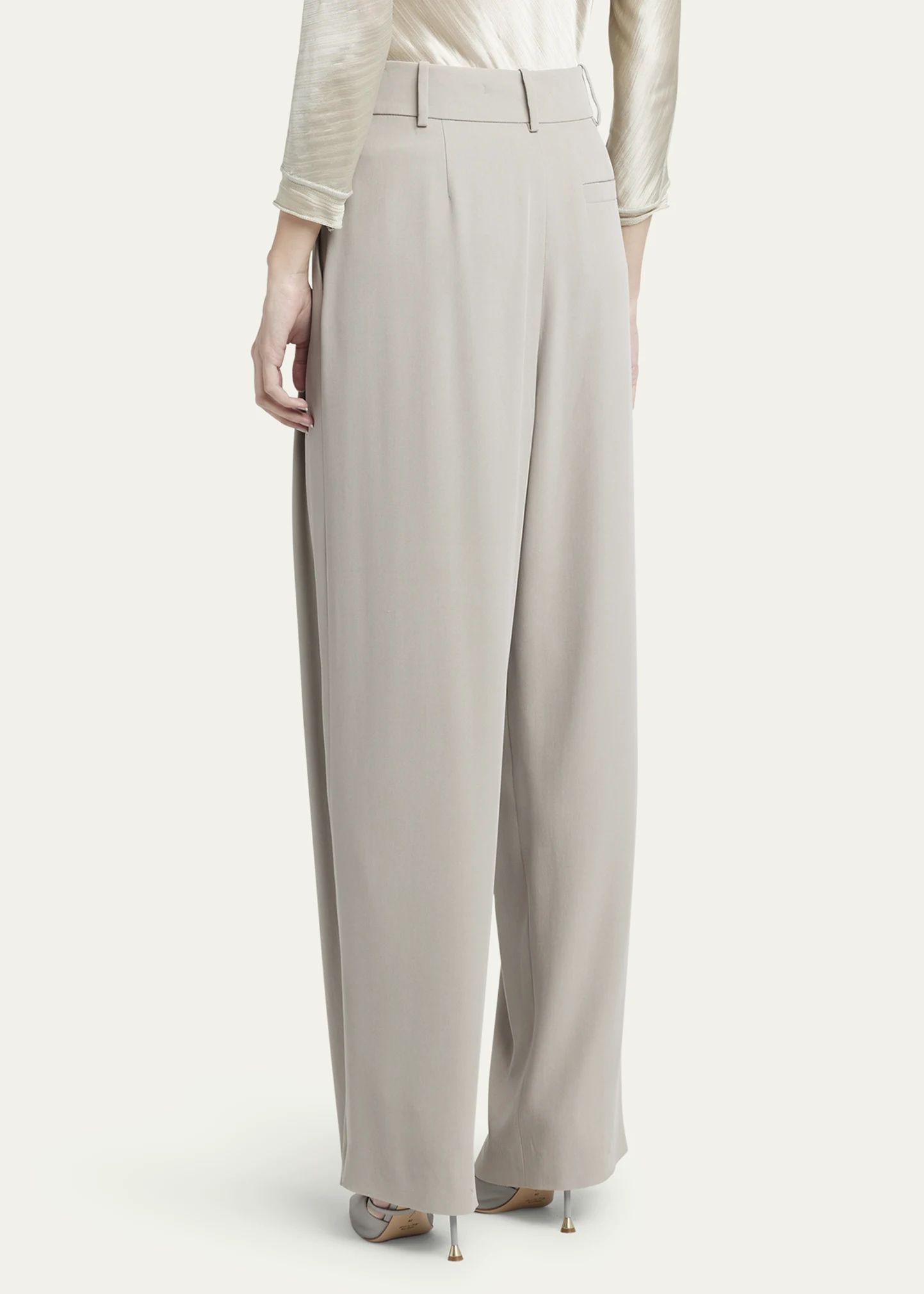 Washed Silk Pleated Wide-Leg Trousers