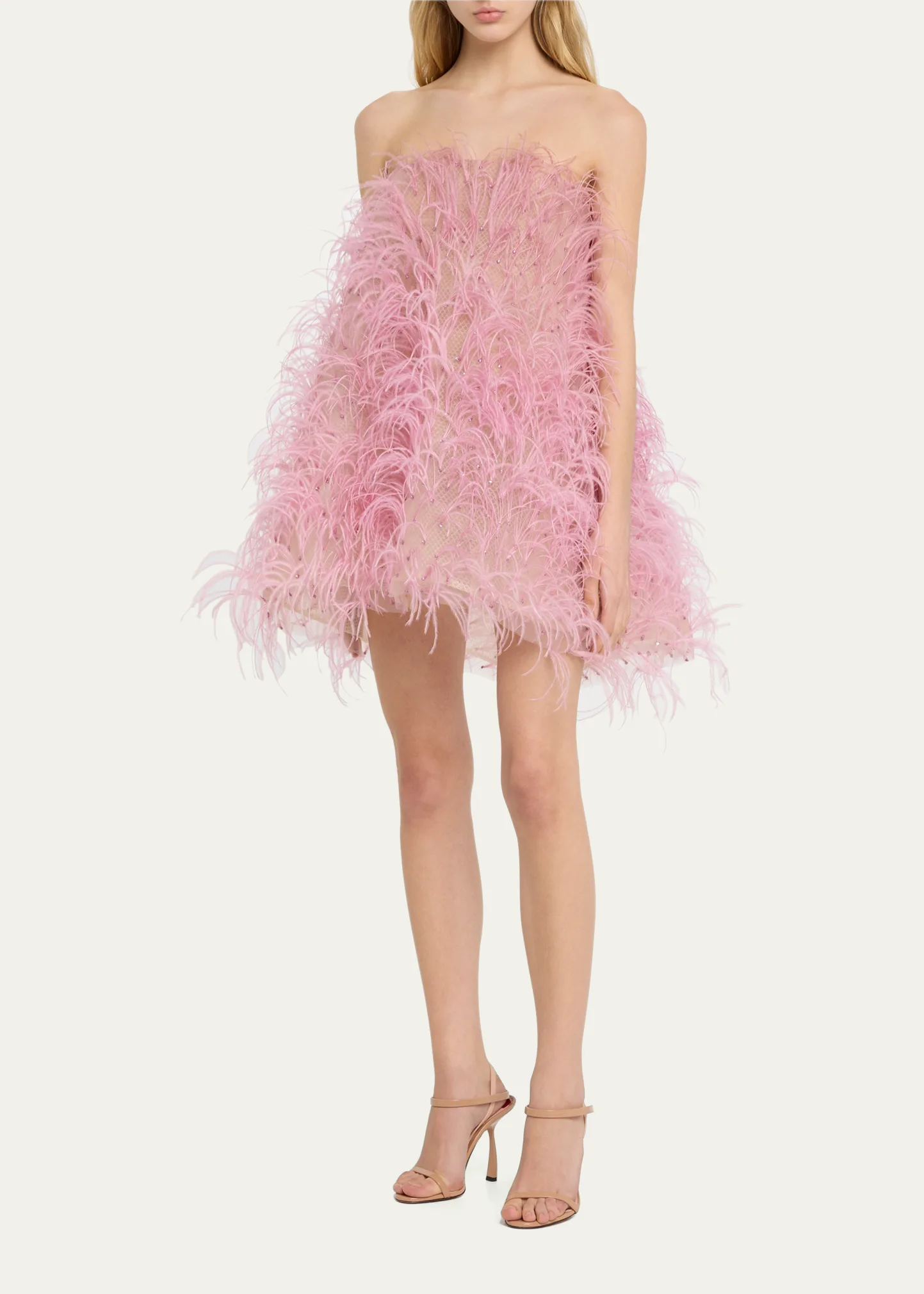 Strapless Feather Embroidered Mini Dress