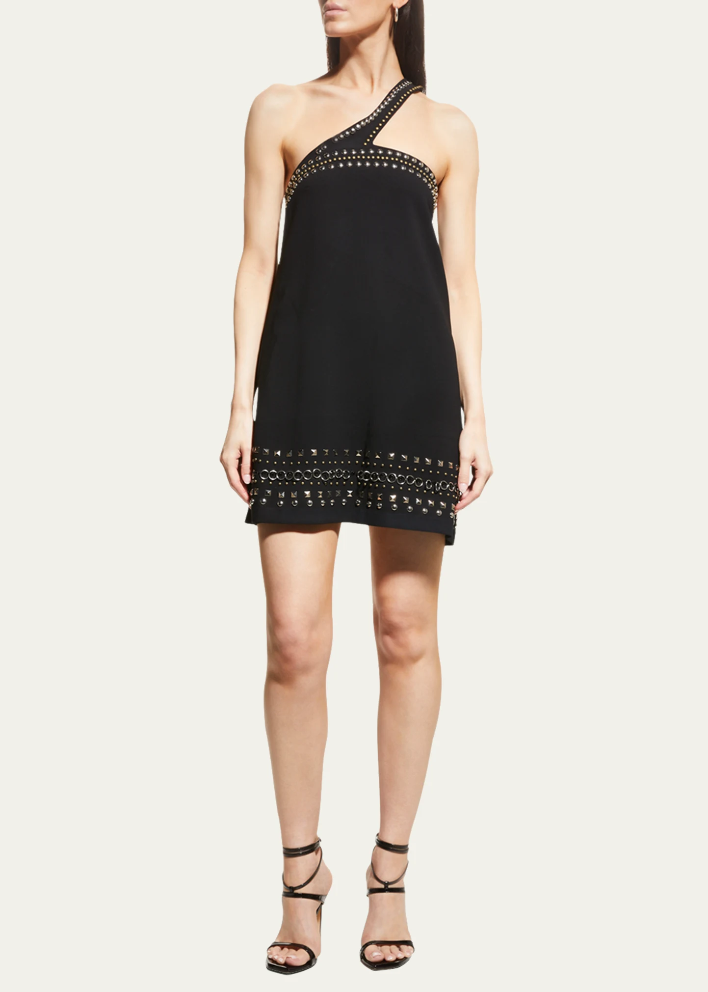 Aida One-Shoulder Studded Mini Dress