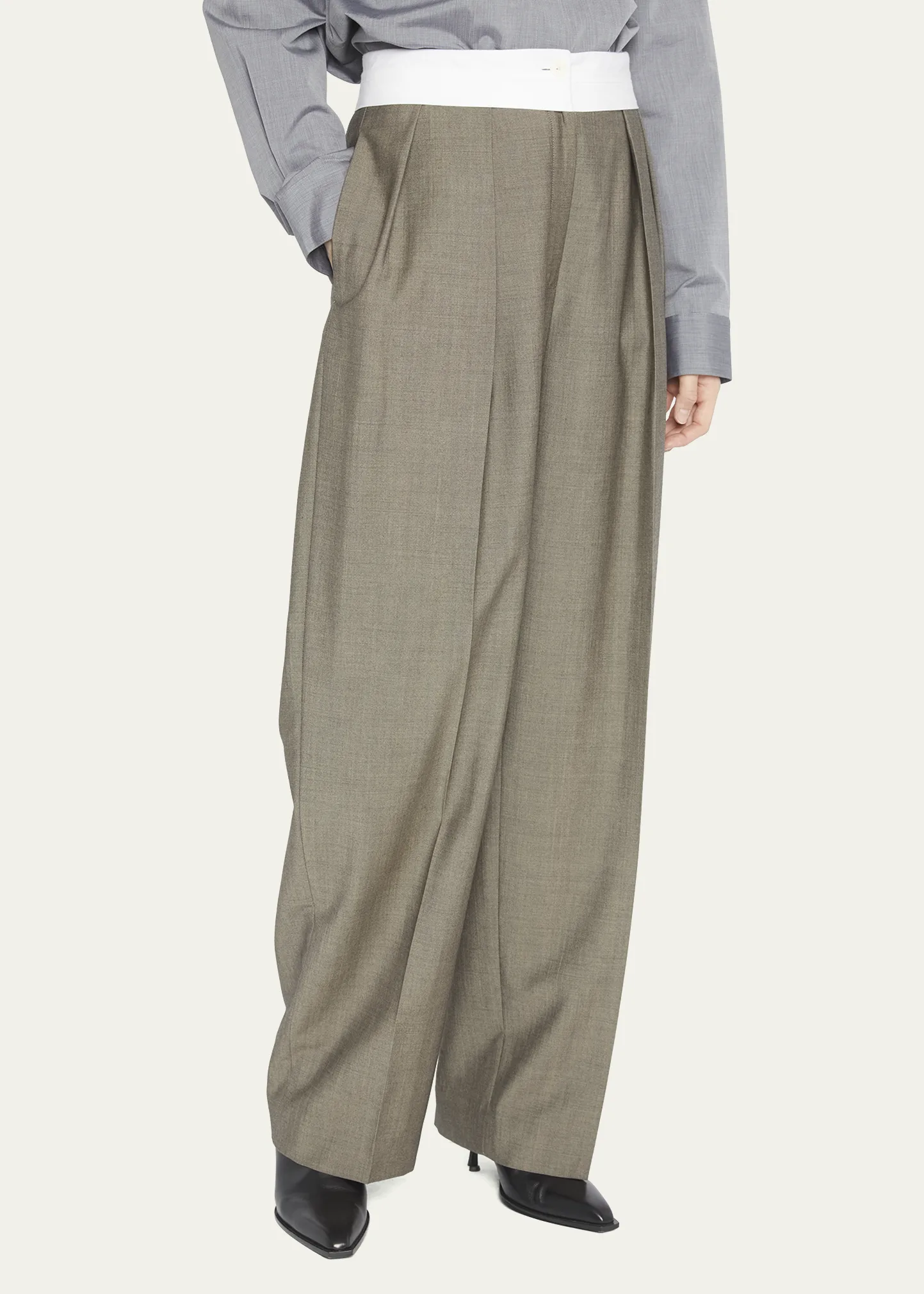 Milla Bicolor Wide-Leg Wool Pants