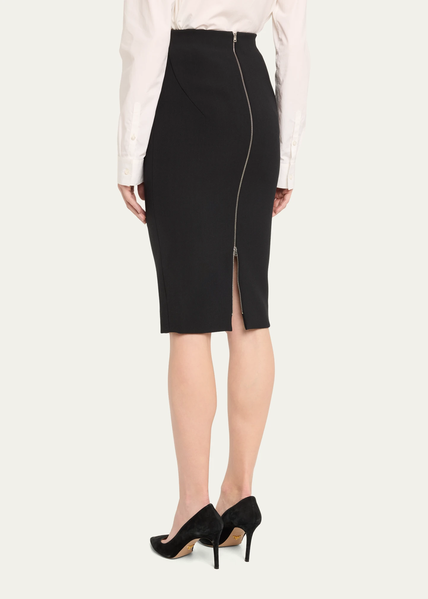 Double Wool Crepe Midi Skirt