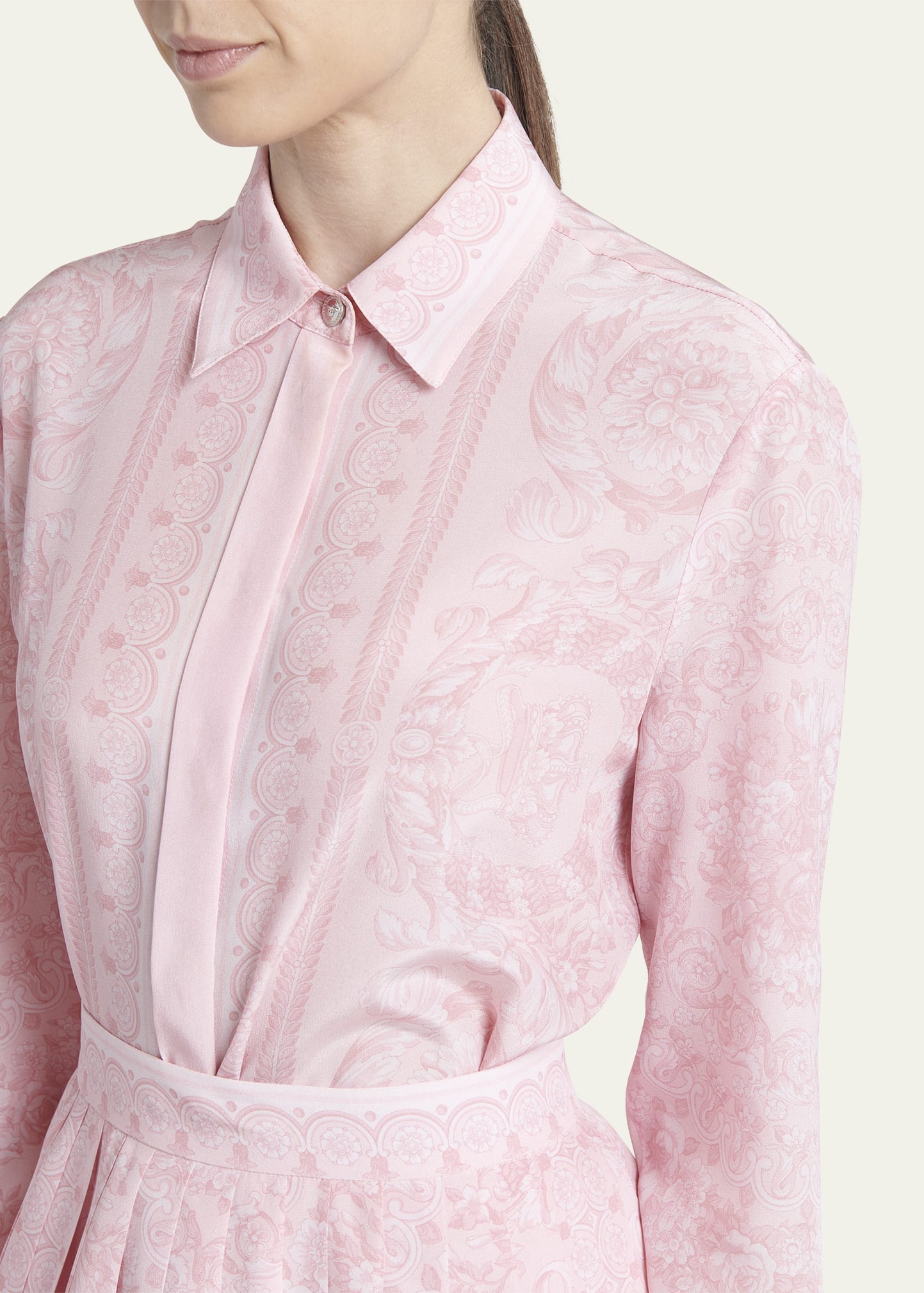 Crepe De Chine Baroque-Print Shirt