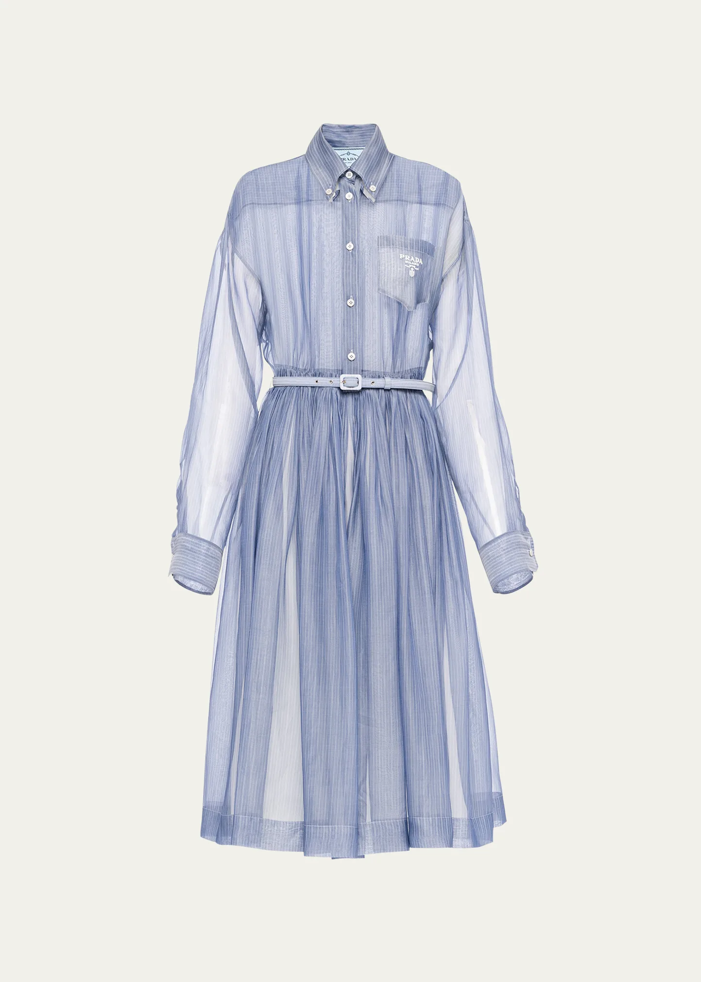 Organza Stripe Belted Midi Dress