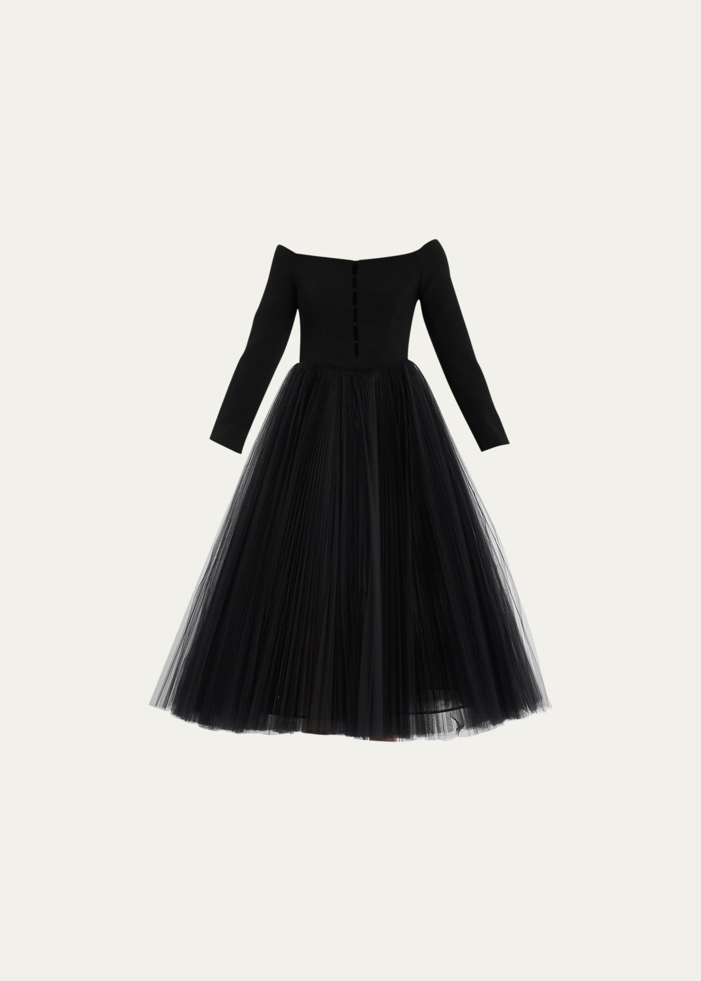 Off-Shoulder Cutout Pleated Skirt Midi Dress