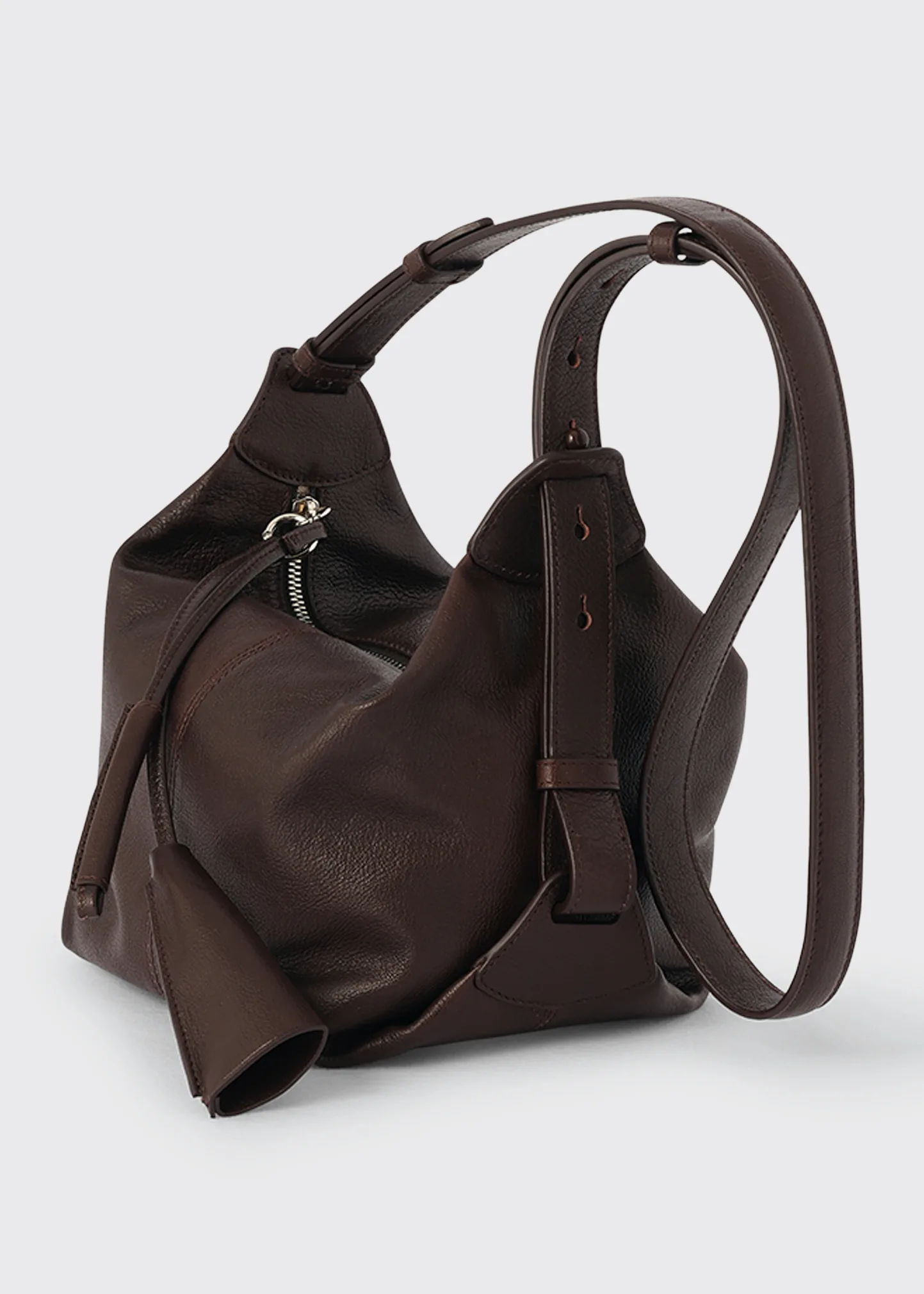 Folded Zip Leather Shoulder Bag