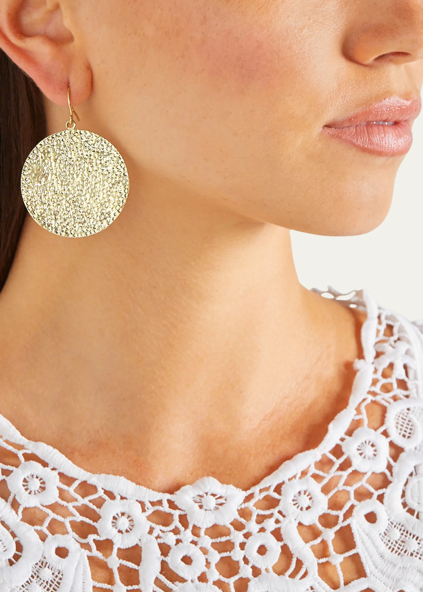 18k Yellow Gold Large Hammered Disc Earrings