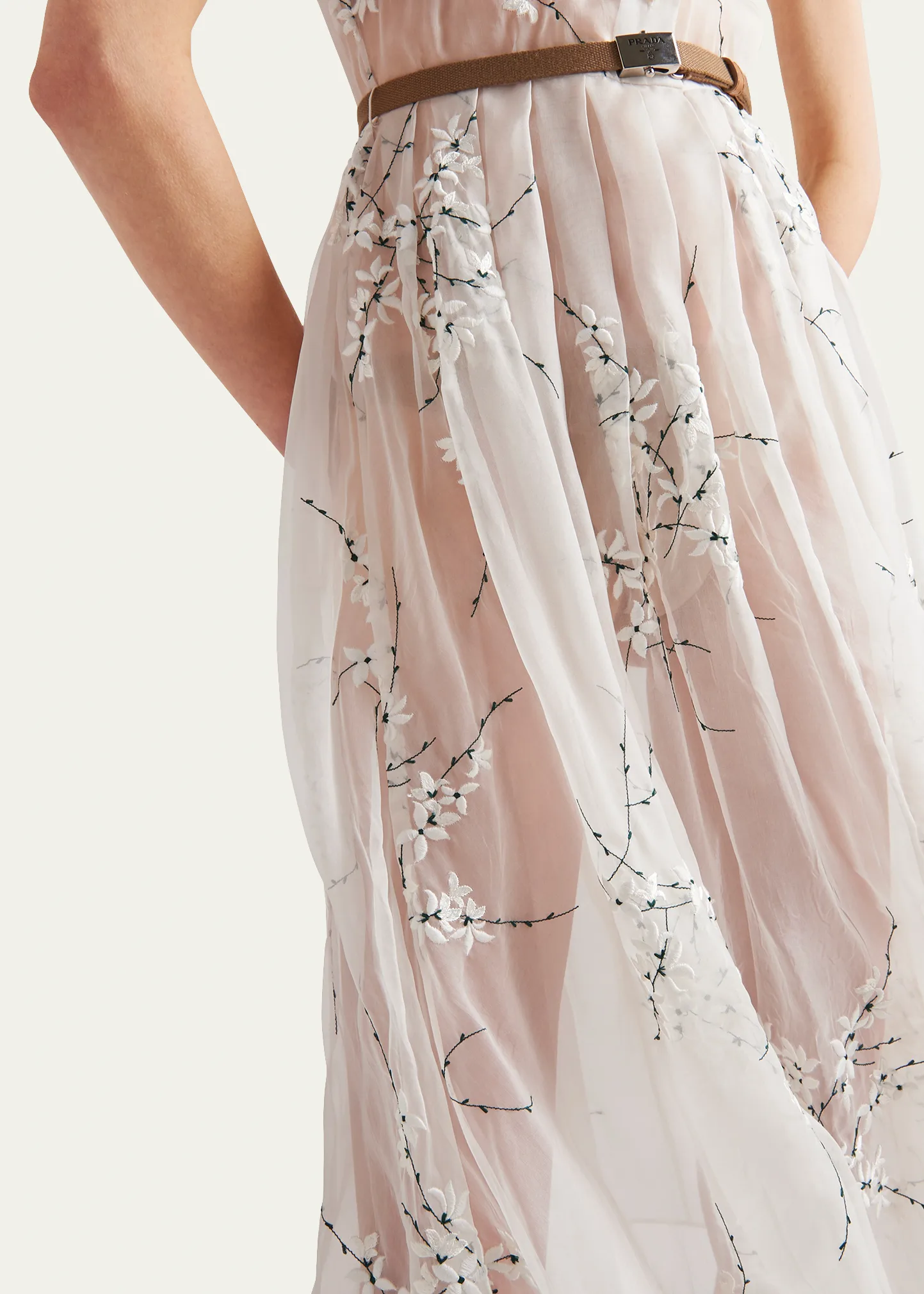 Floral Embroidered Organza Fit-Flare Midi Dress