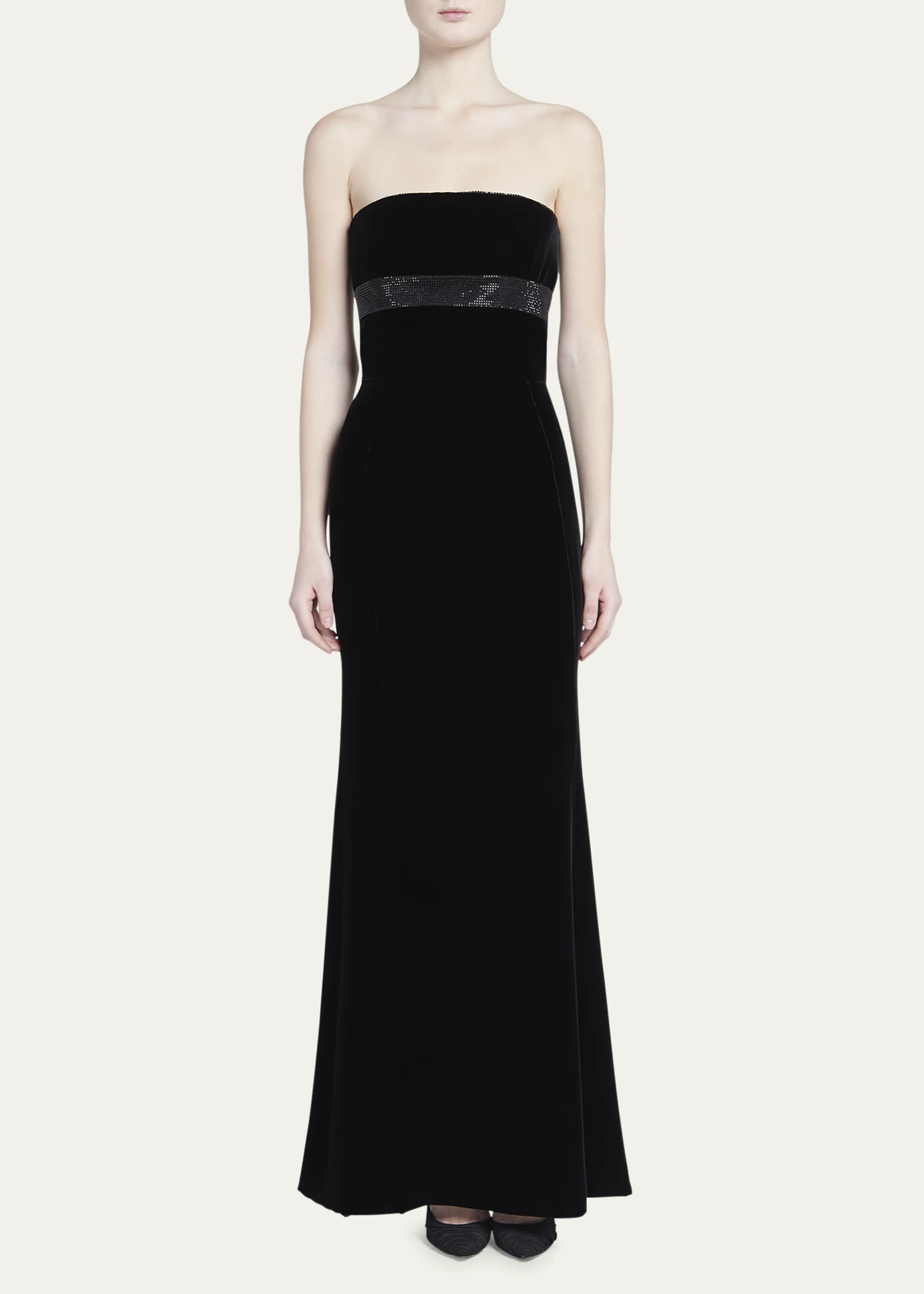 Strapless Strass Embellished Velvet Trumpet Gown