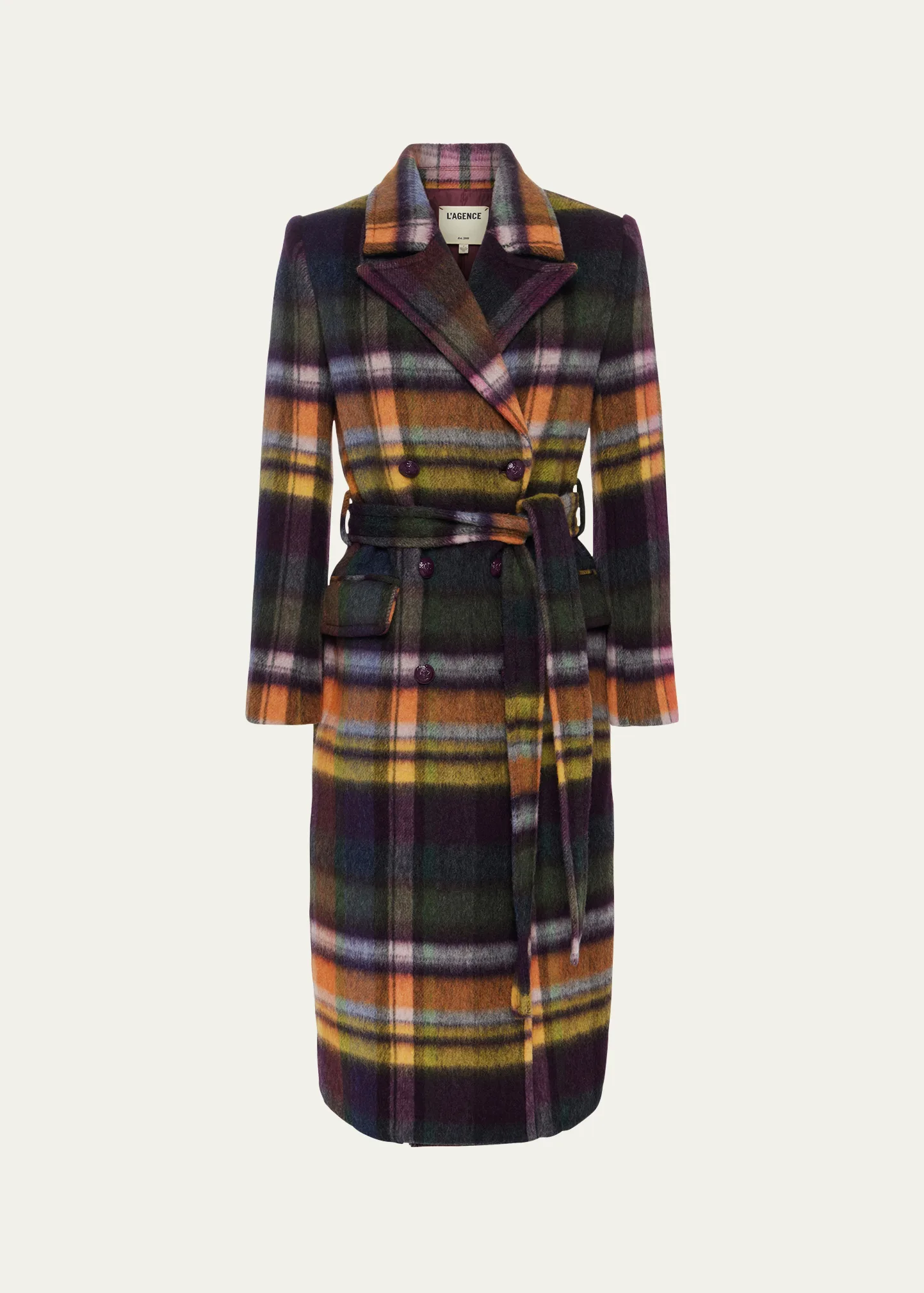 Olina Belted Plaid Trench Coat