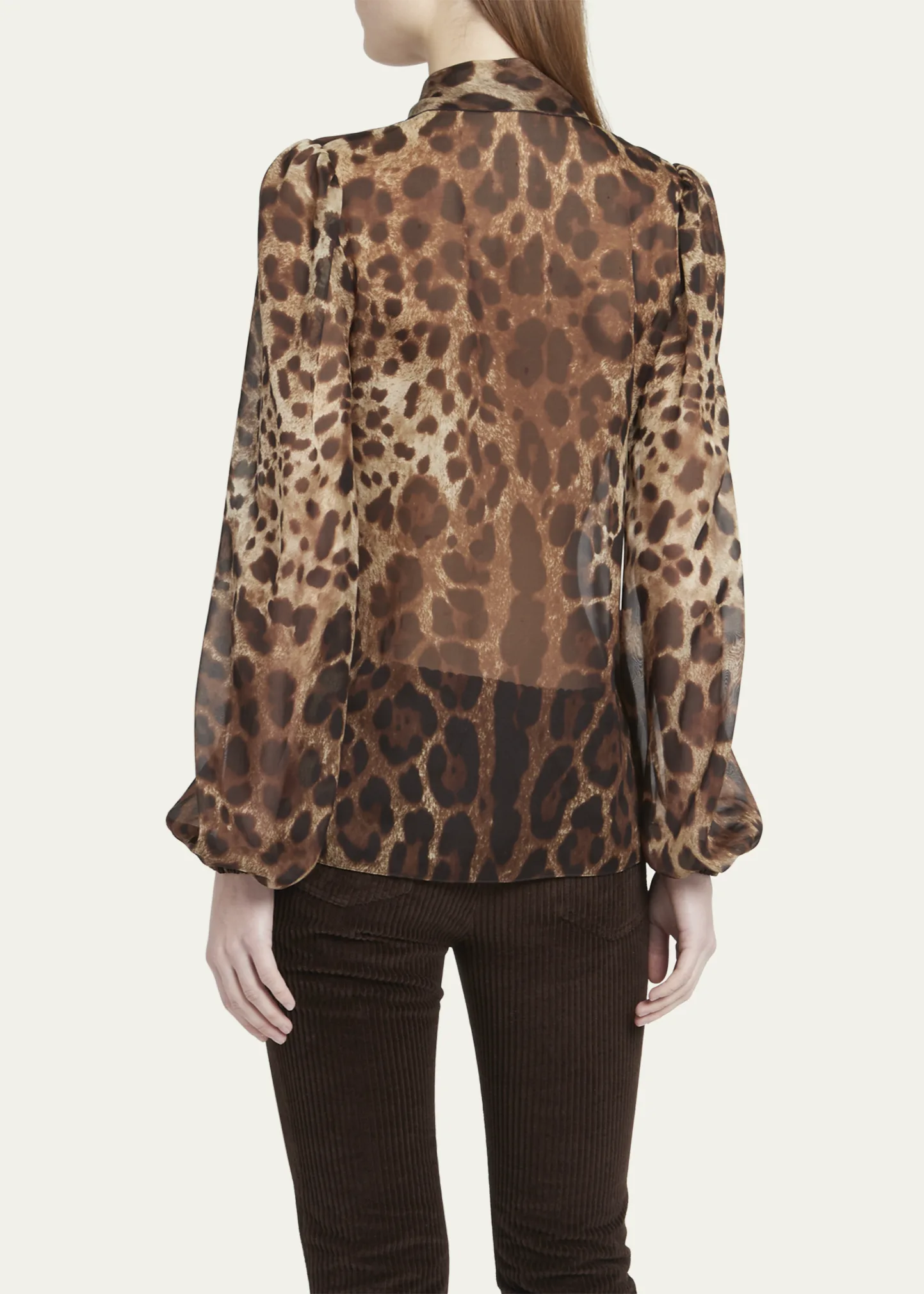 Leopard Print Tie-Neck Chiffon Blouse