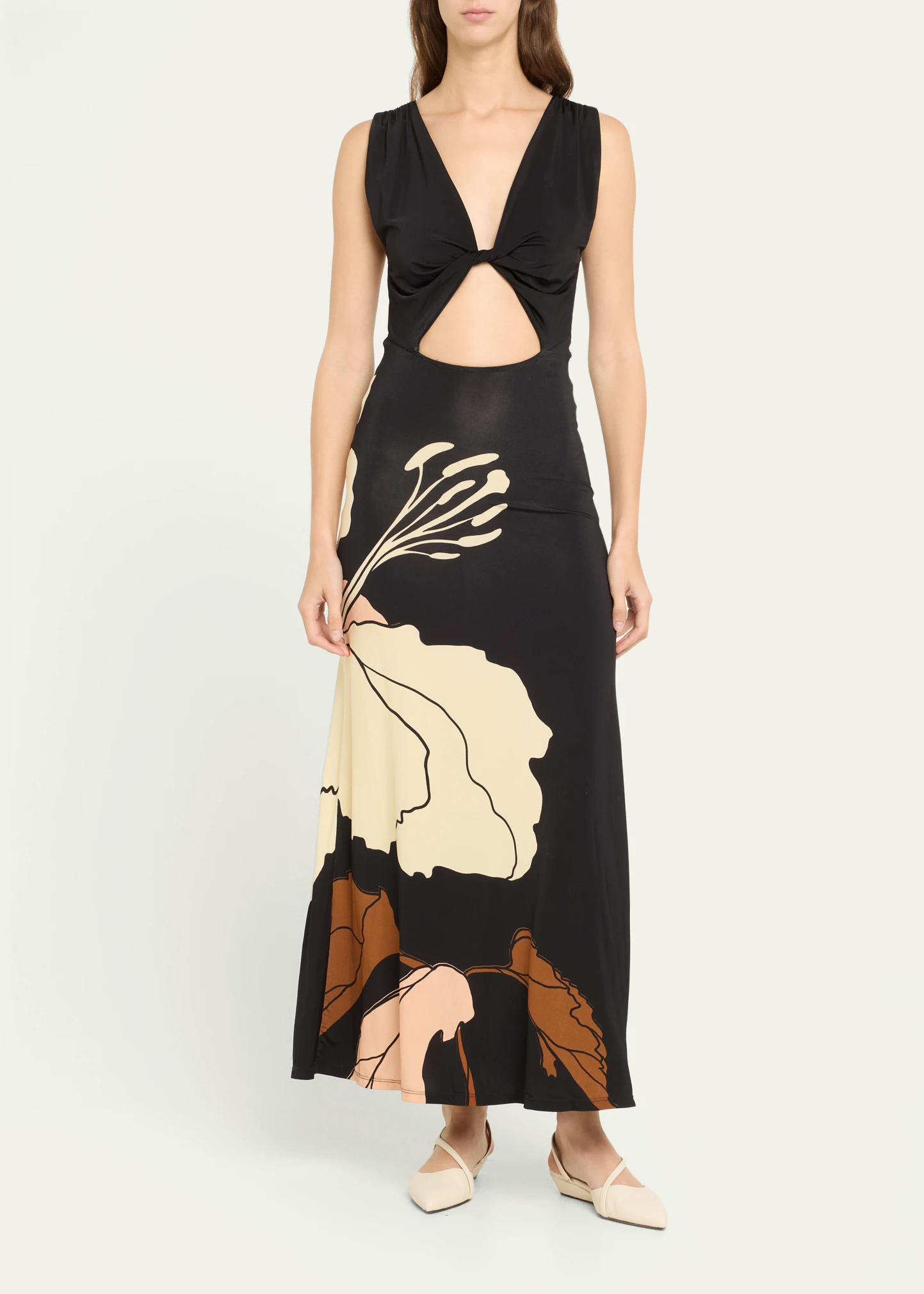 Homenaje Tropical Printed Cutout Maxi Dress