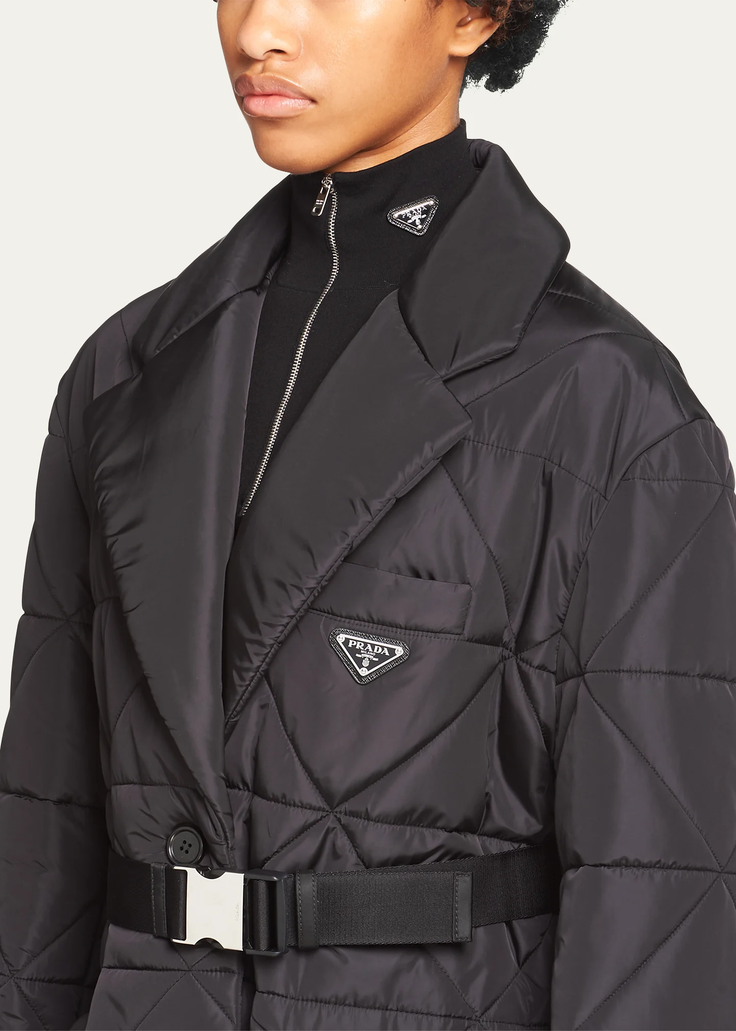 Re-Nylon Long Quilted Raincoat w/ Belt