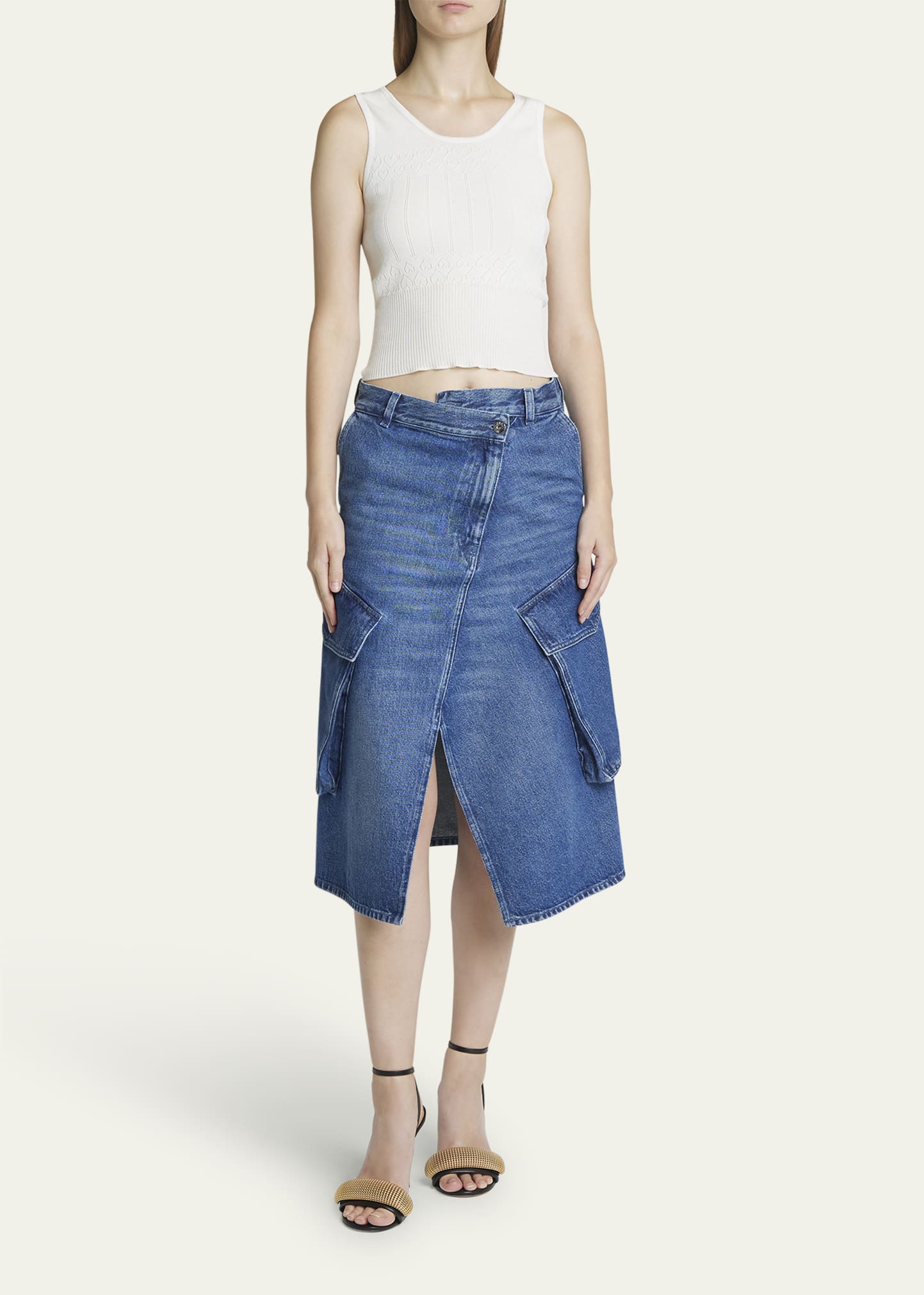 Cargo Pocket Denim Midi Skirt