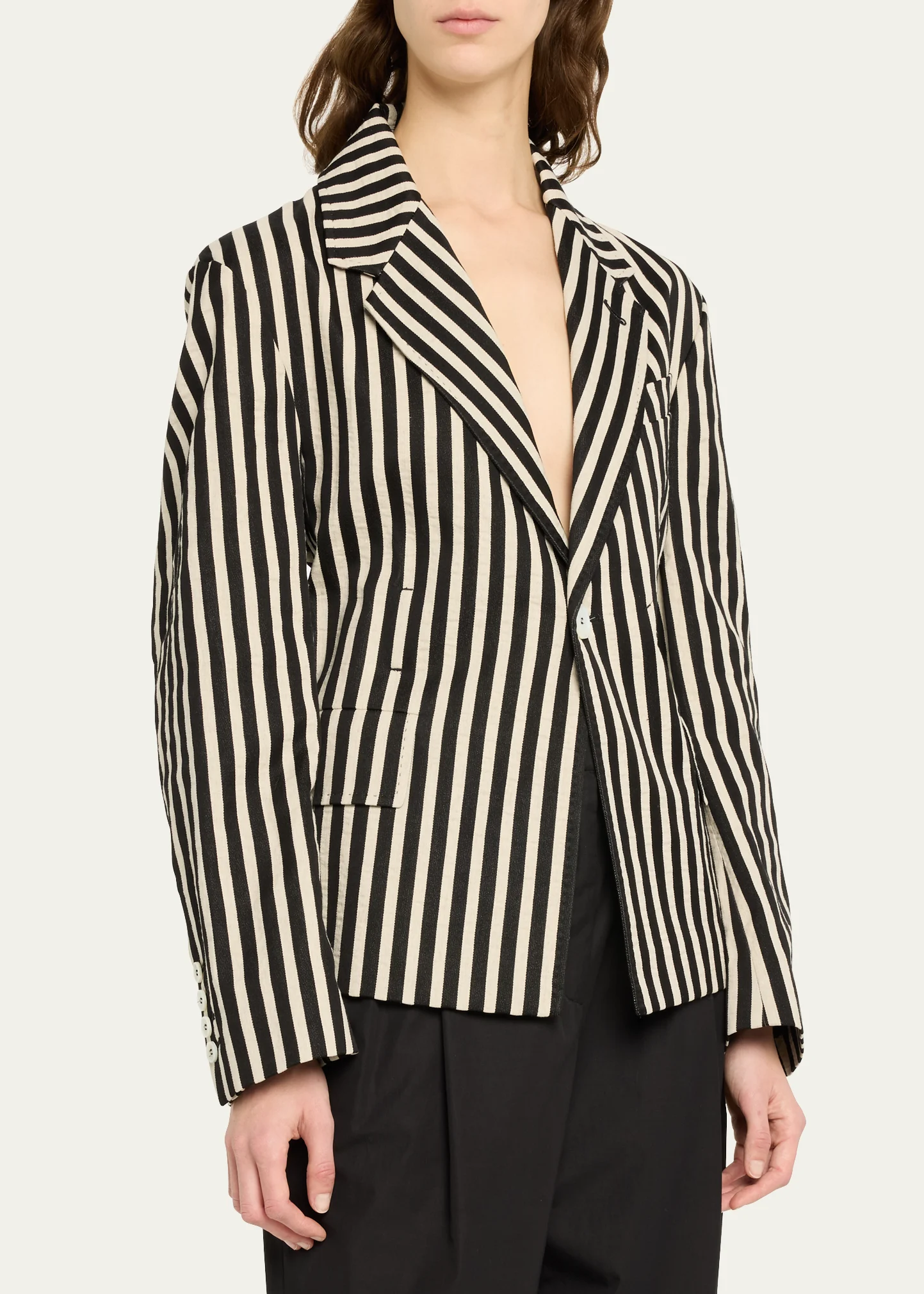 Stripe One-Button Linen Travel Jacket 2