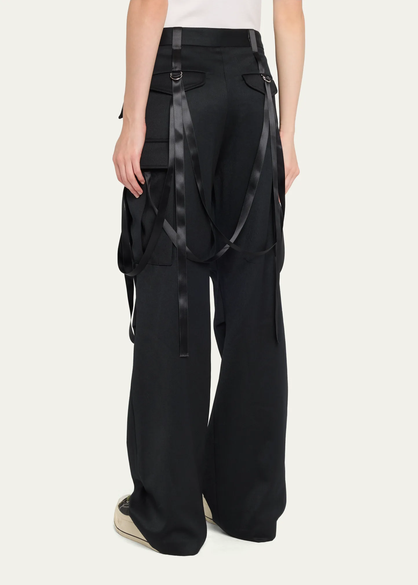 Strappy Wide-Leg Pleated Cargo Pants