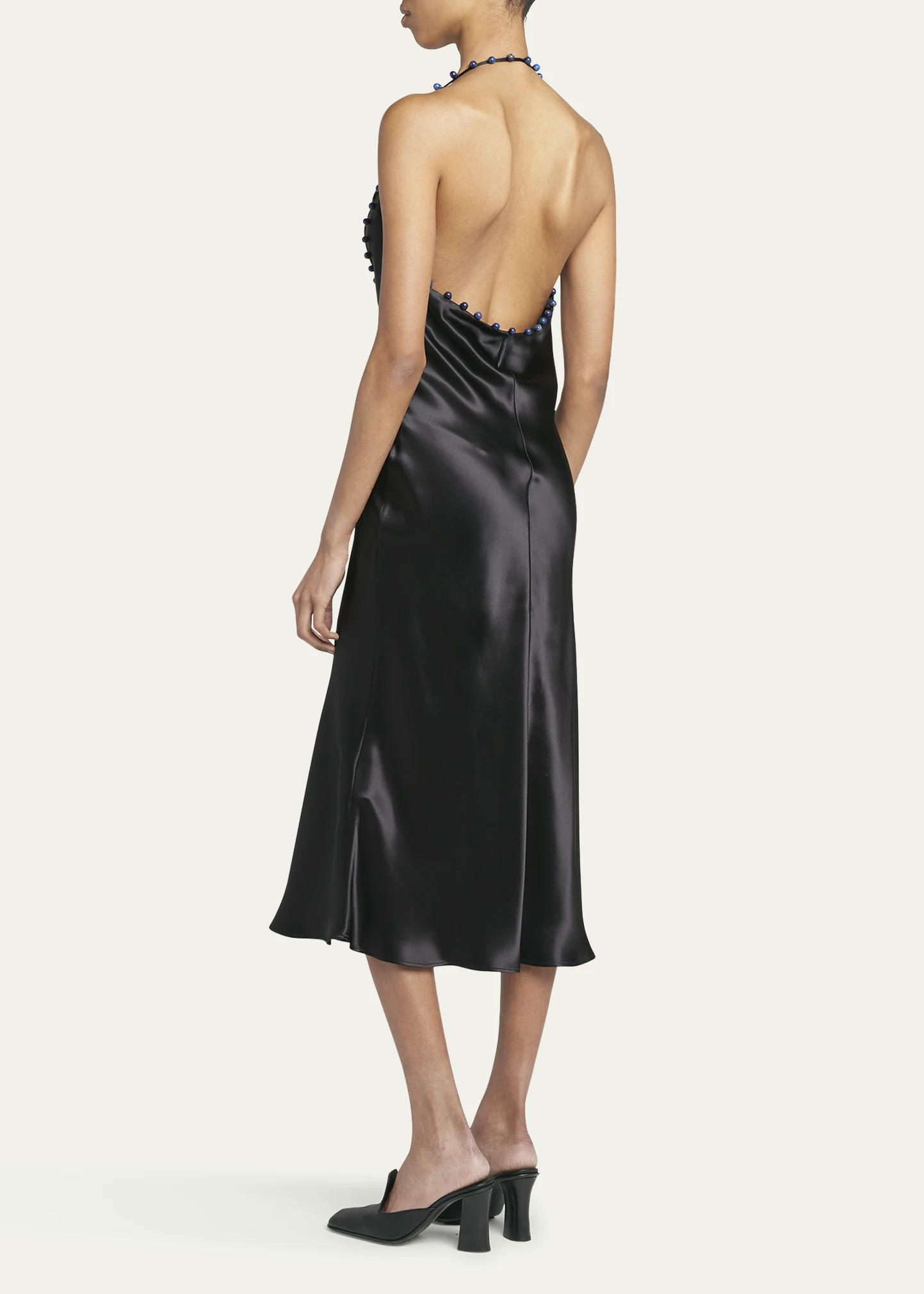 Beaded Halter Washed Fluid Shine Viscose Dress