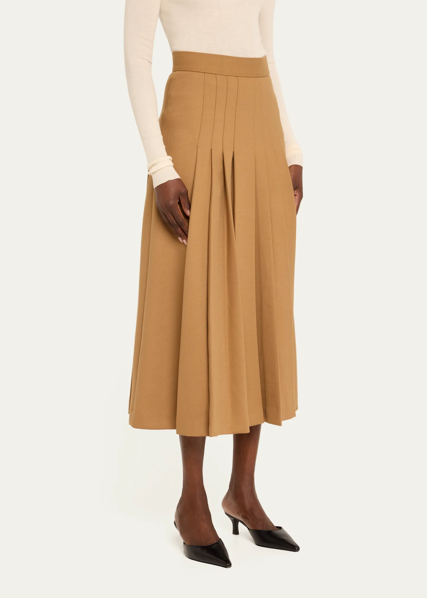 Pleated Wool Midi Skirt