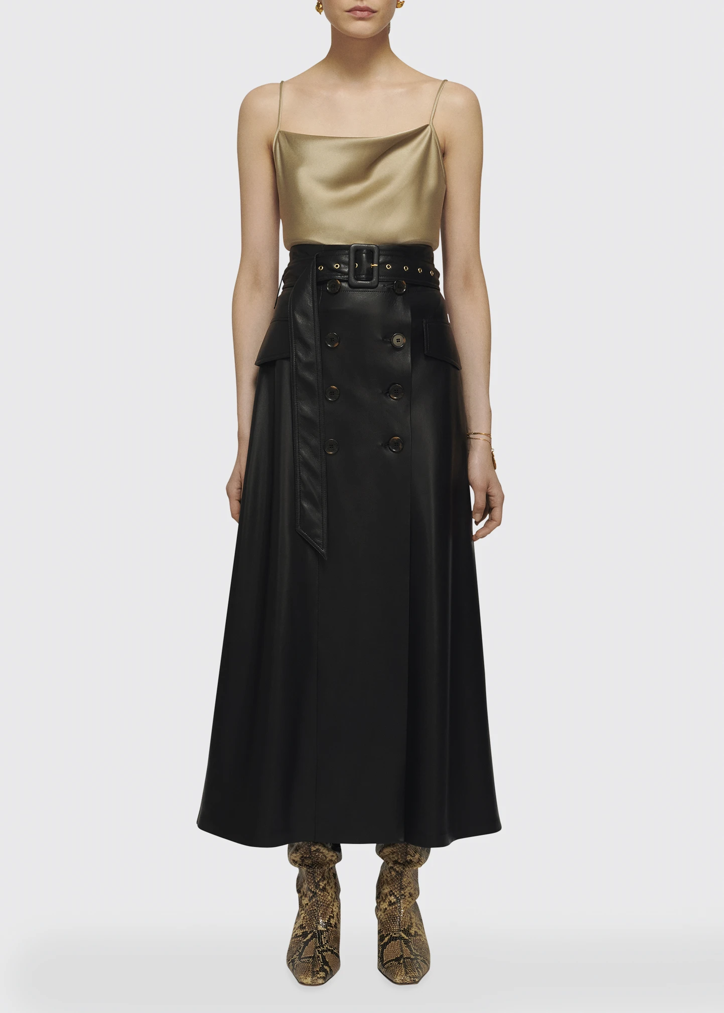 Zane Double-Breasted Vegan Leather Skirt