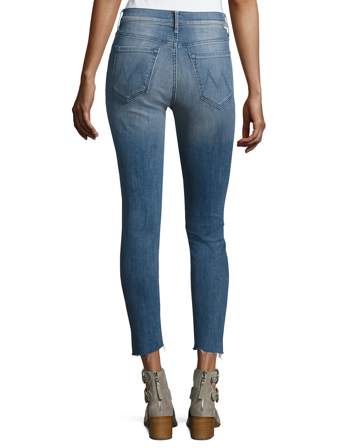 Stunner Zip Ankle Step Fray Jeans, Blue