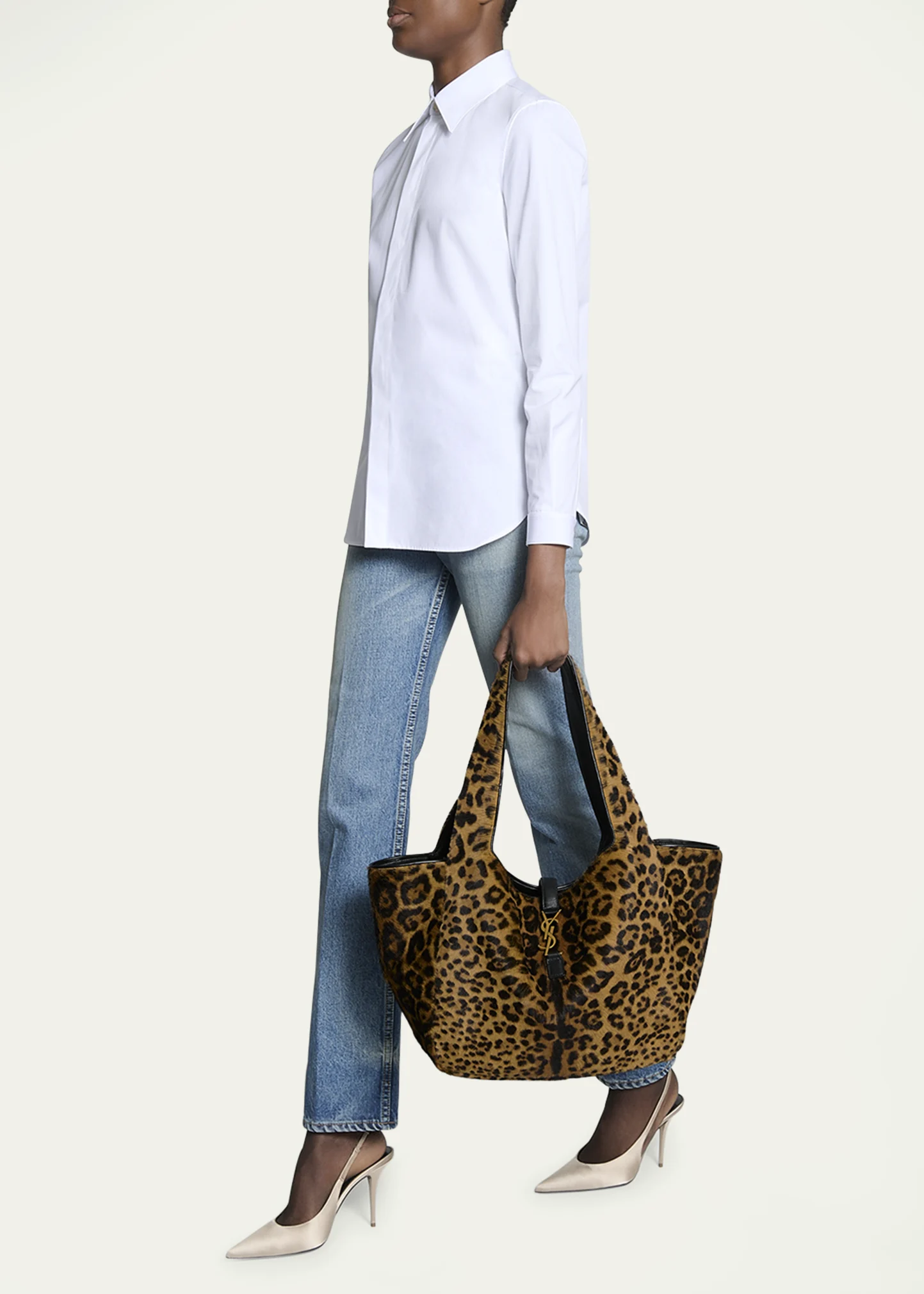 Bea YSL Leopard-Print Tote Bag in Calf Hair and Leather