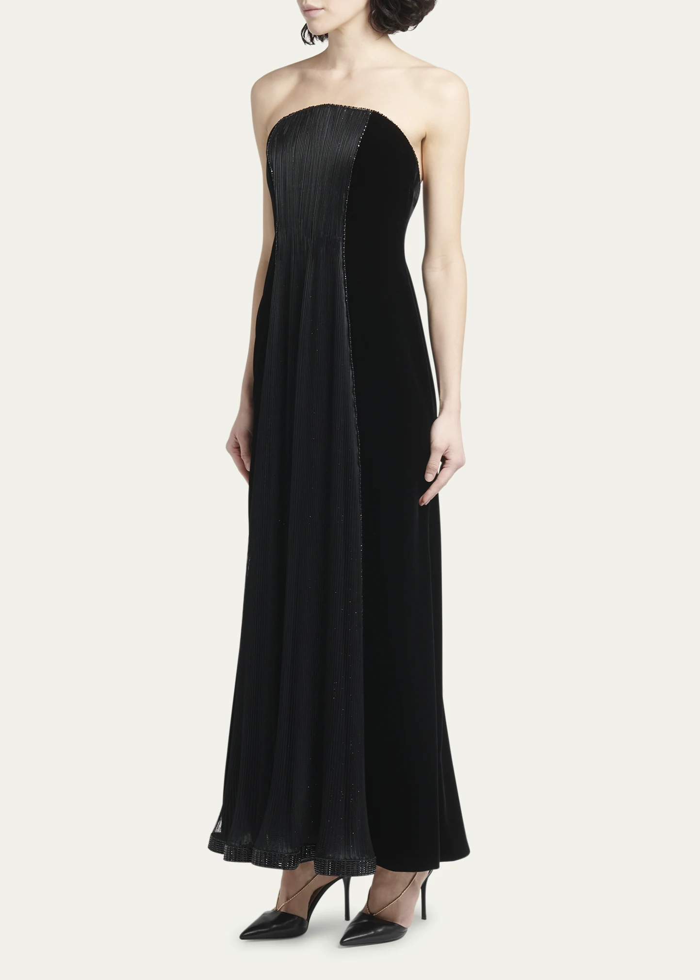 Velvet Strapless Gown with Crystal Panel