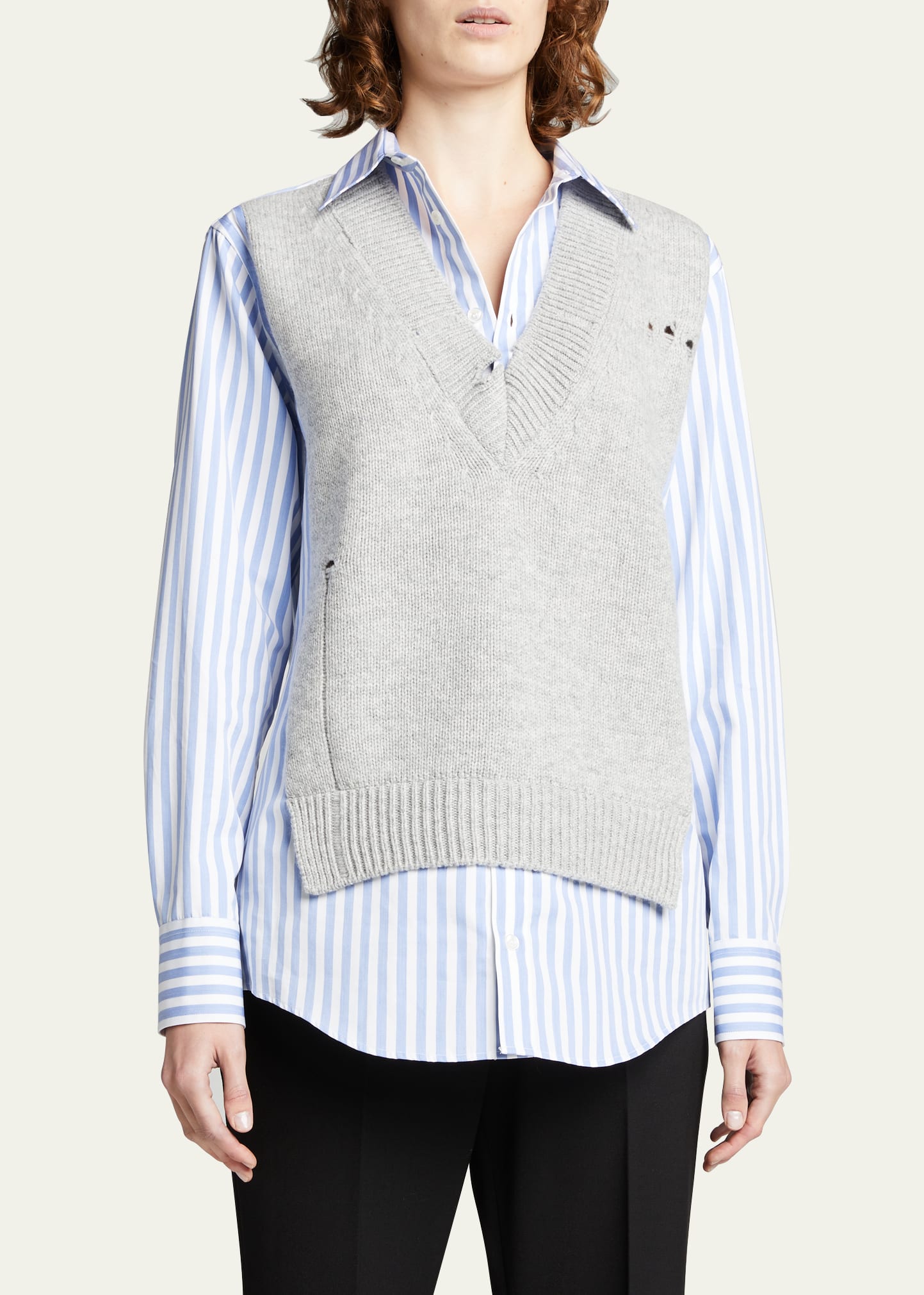 Mixed-Media Sweater Vest Shirt