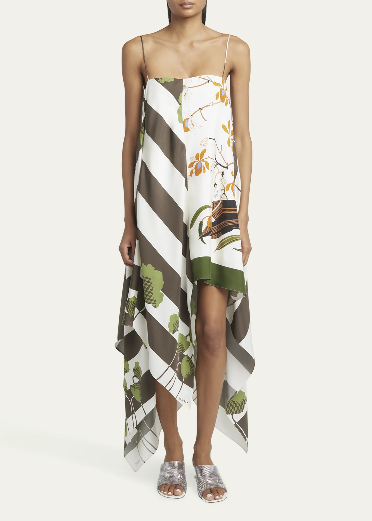 x Paula Ibiza Asymmetric Multi-Print Slip Dress