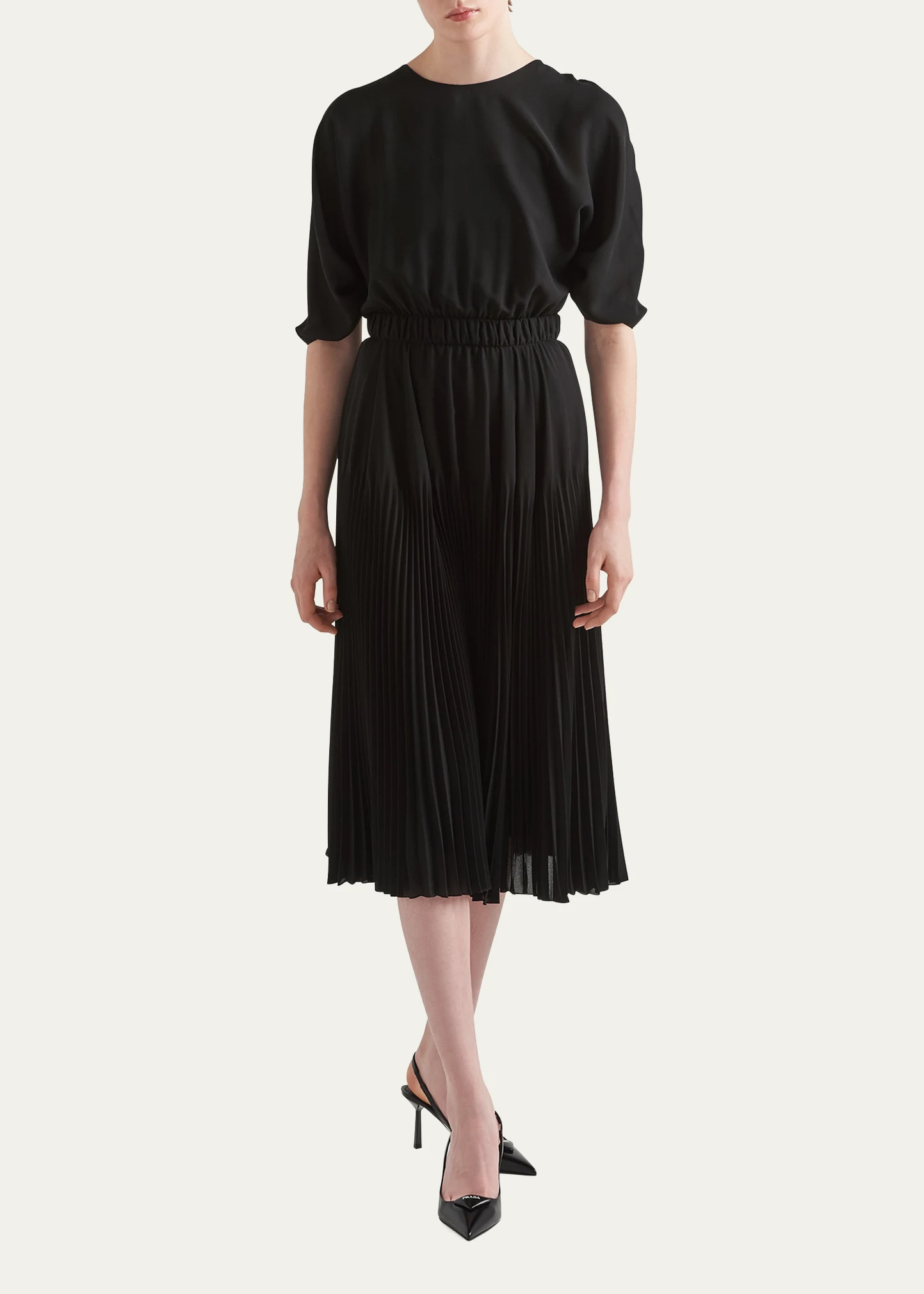 Sunray Pleat Sable Belted Midi Dress