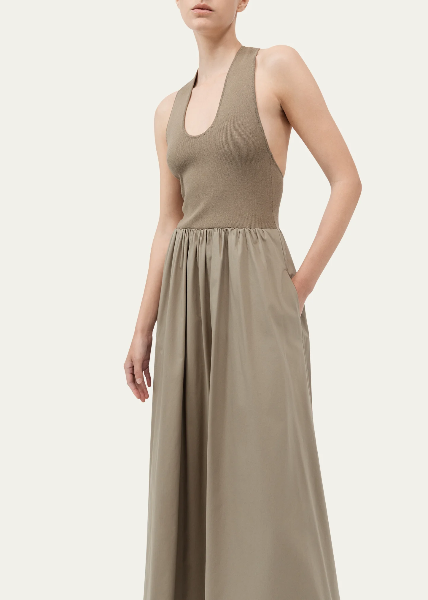 Combo Plunge-Neck Maxi Dress