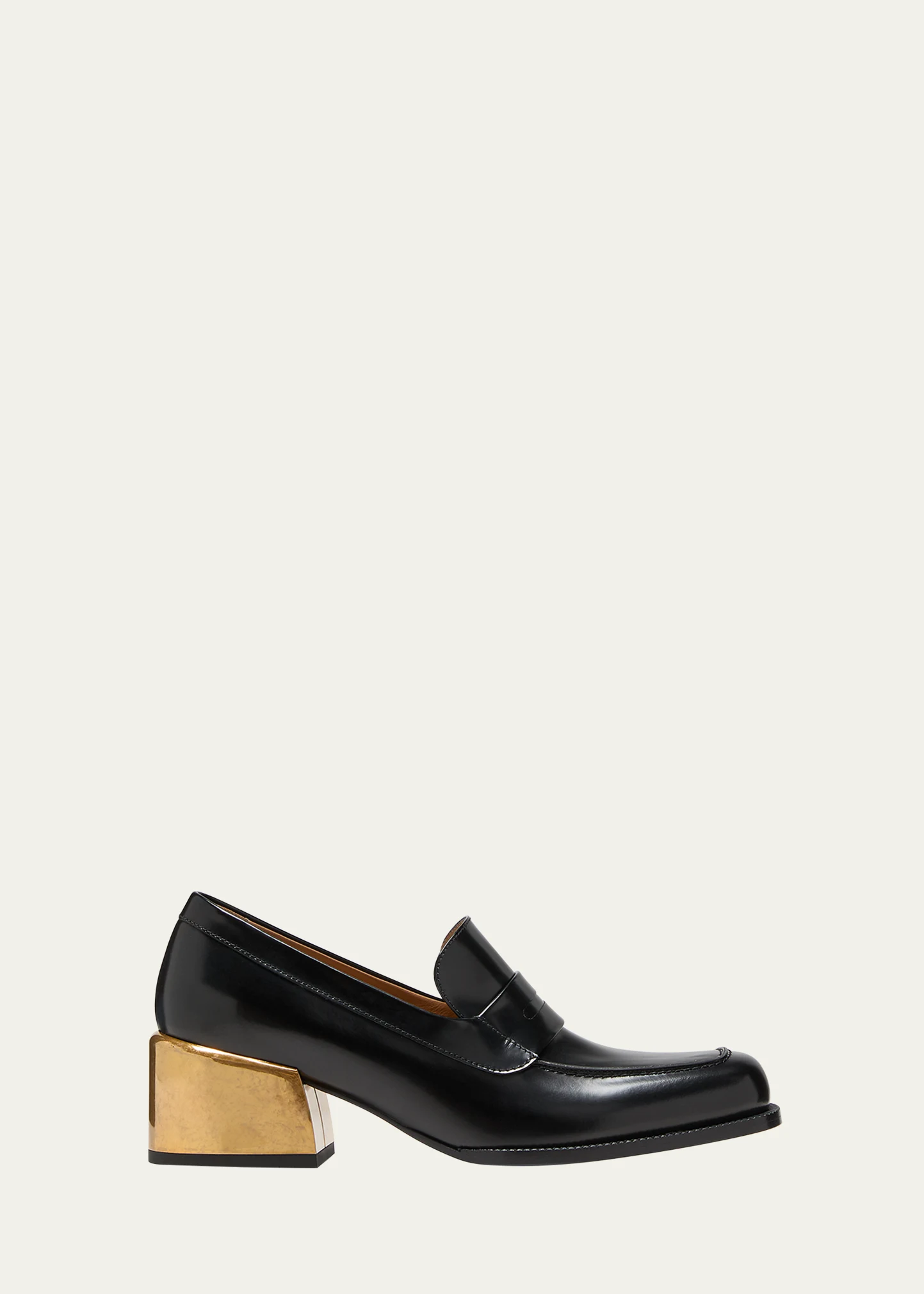 Leather Metallic-Heeled Penny Loafers