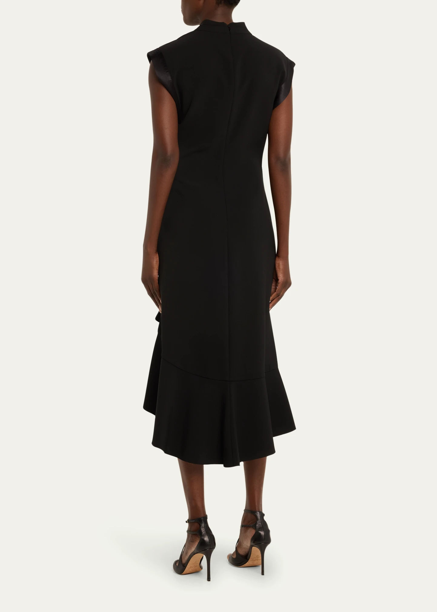 Drape Front Ruffle Hem High-Low Midi Dress