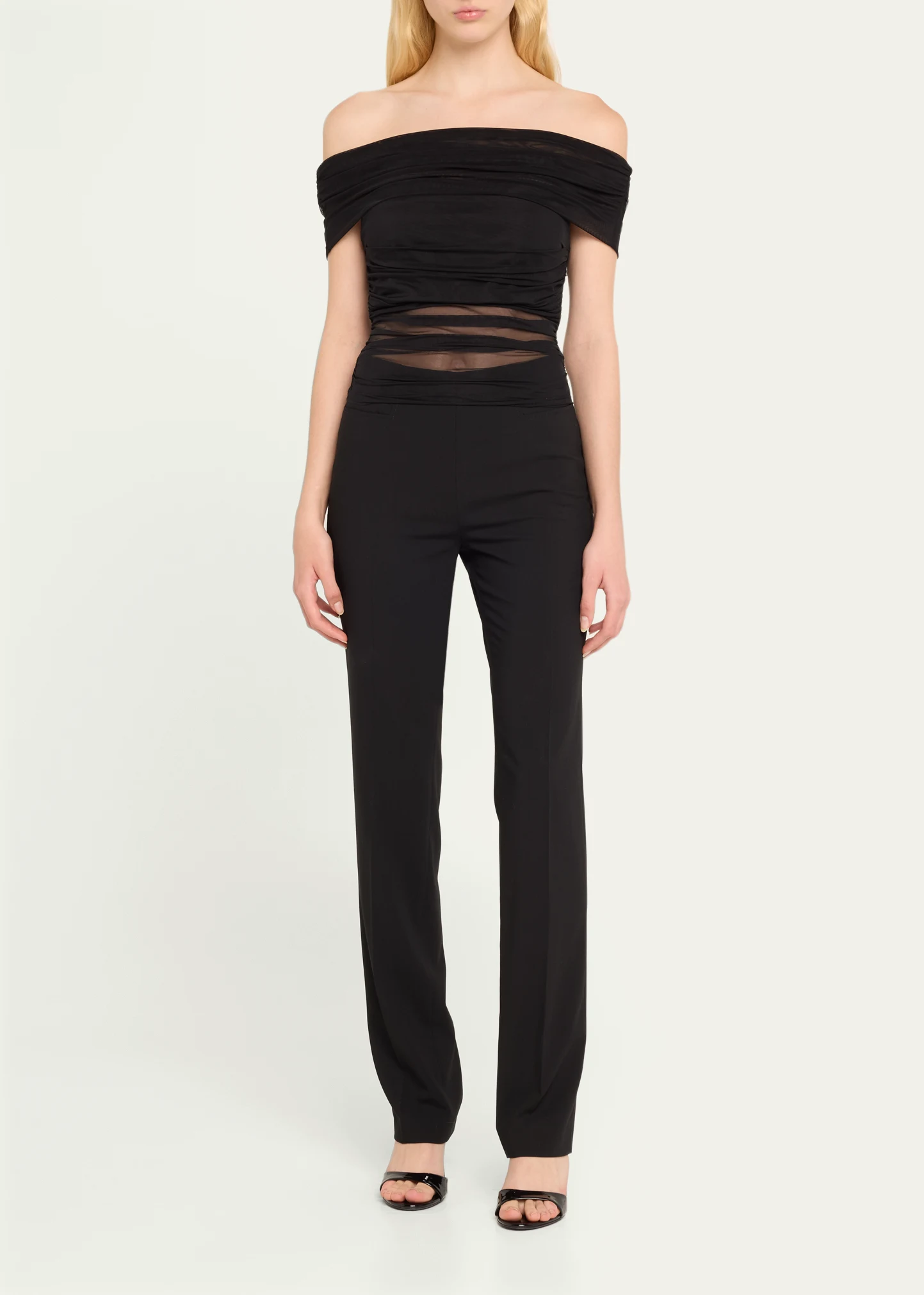 Isadola Ruched Mesh Crop Top