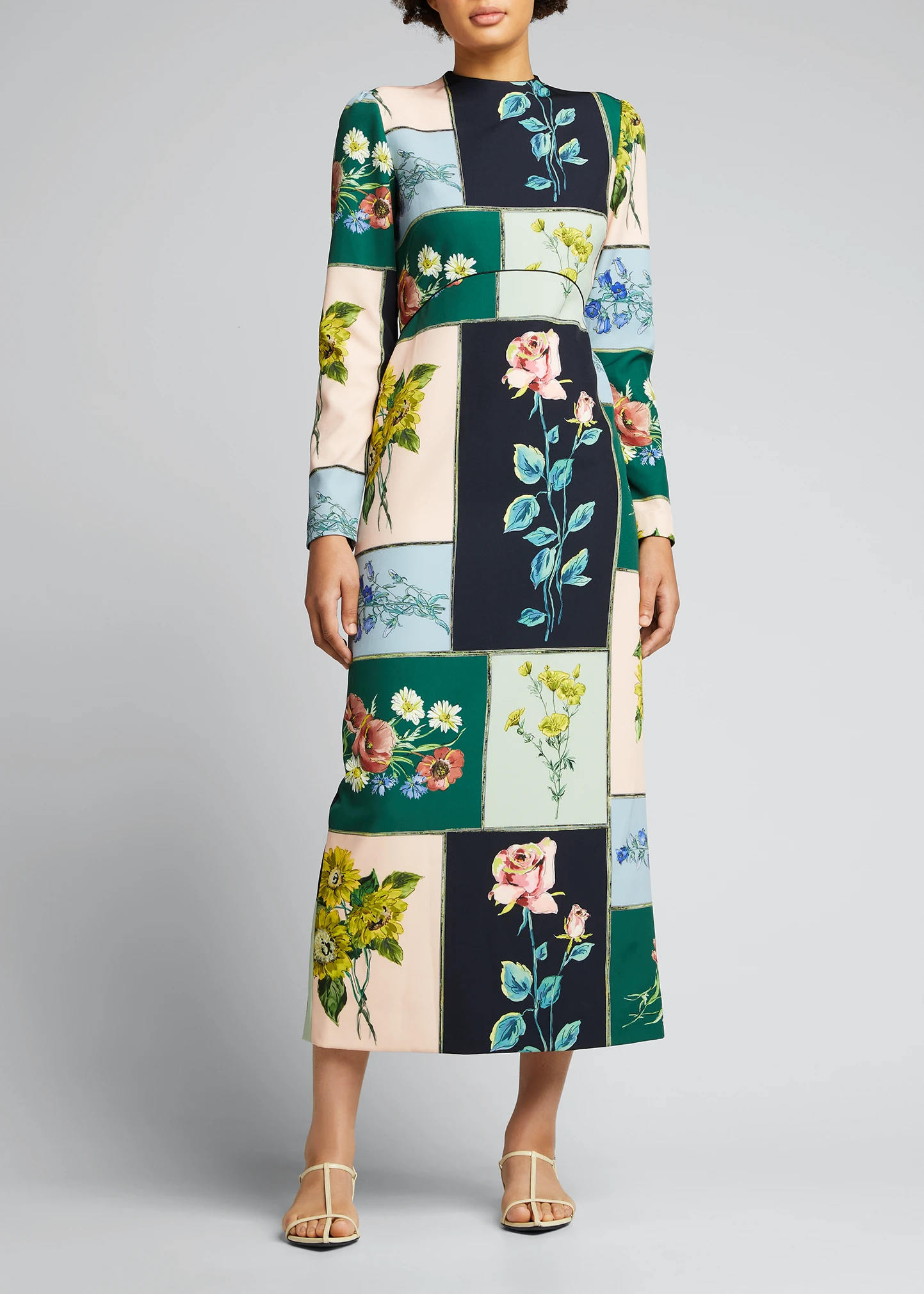 Patchwork Floral-Print Column Dress