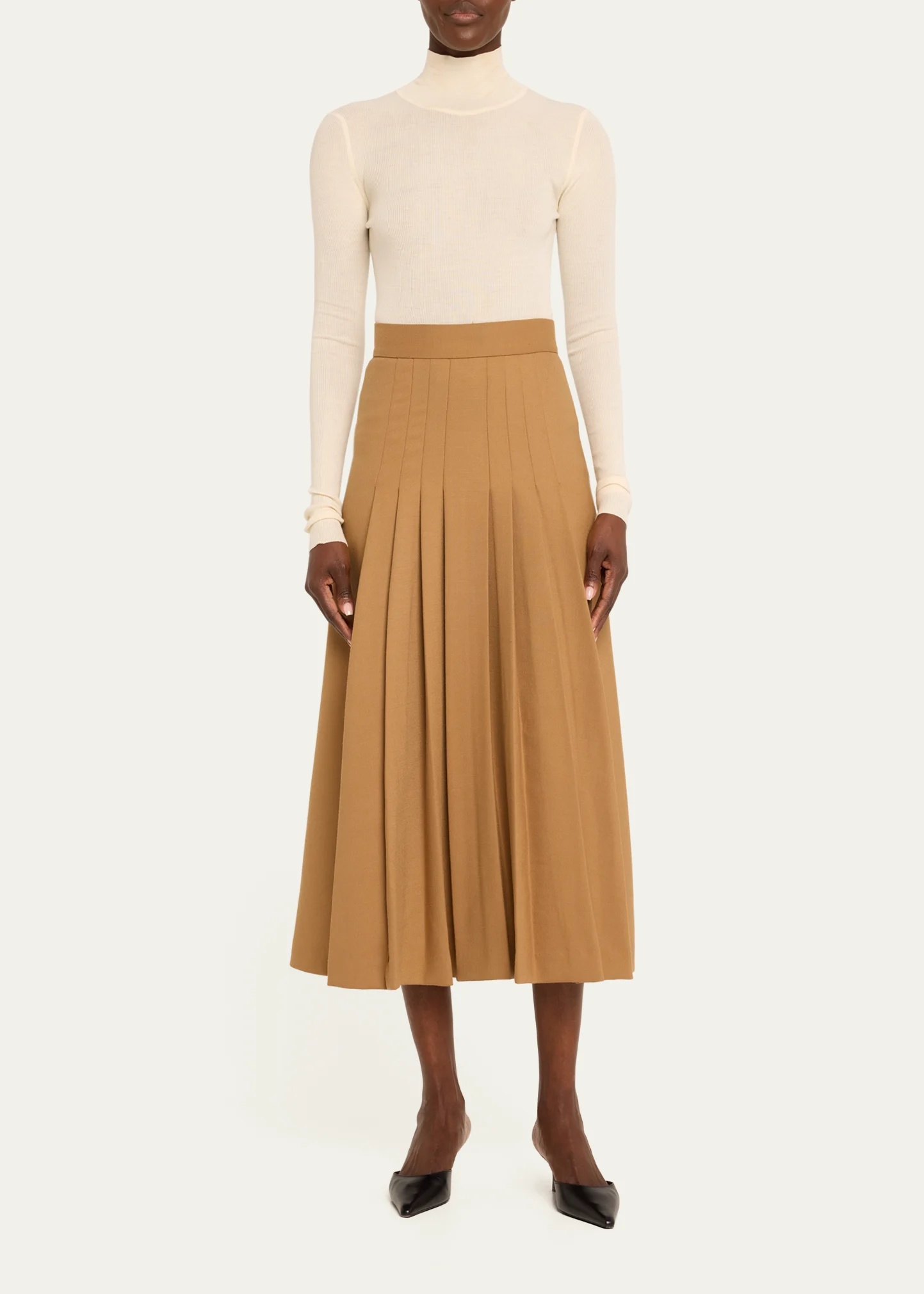 Pleated Wool Midi Skirt