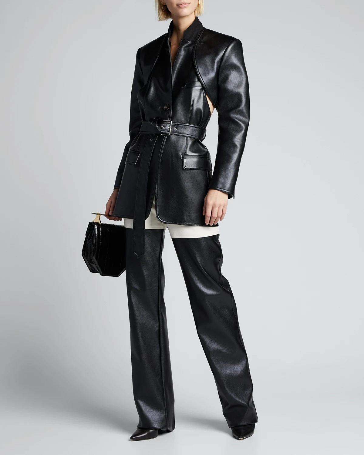 Faux-Leather Blazer with Detachable Apron