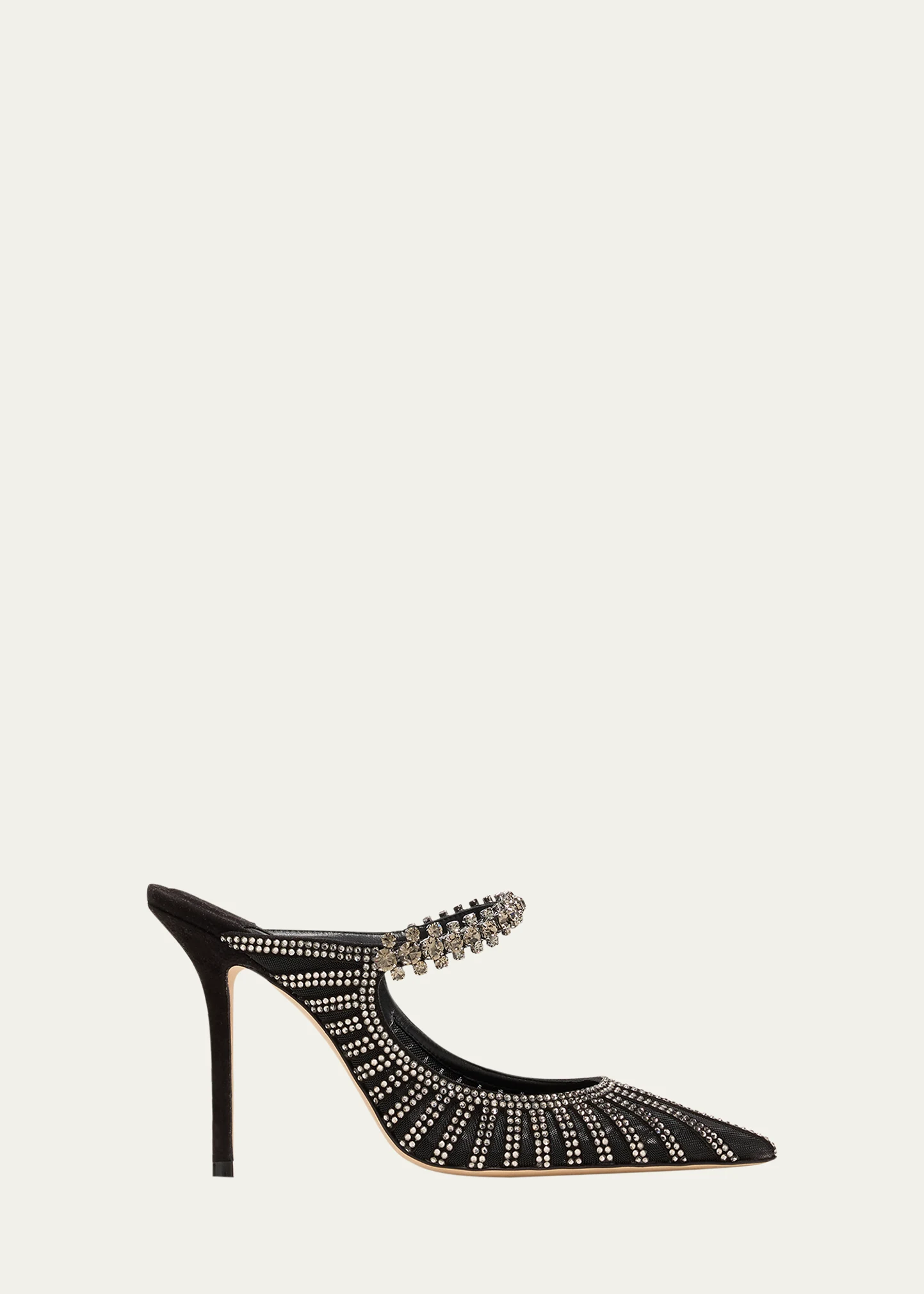 Bing Mesh Crystal-Strap Mule Pumps