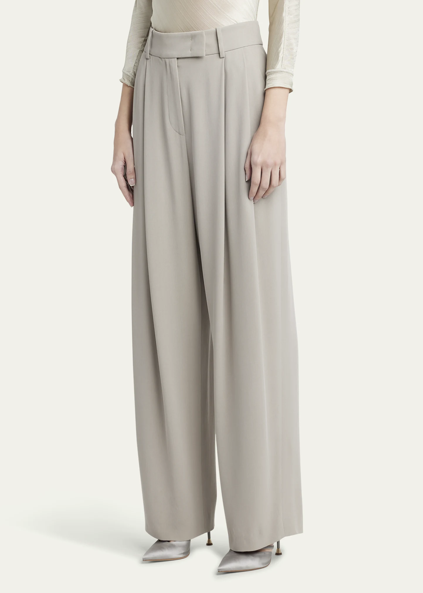 Washed Silk Pleated Wide-Leg Trousers