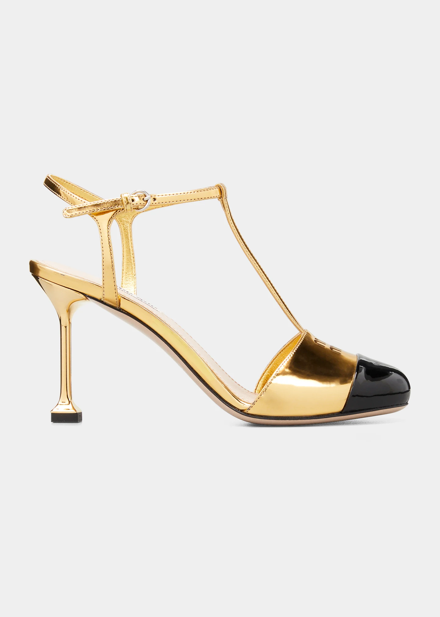 Metallic Cap-Toe T-Strap Pumps