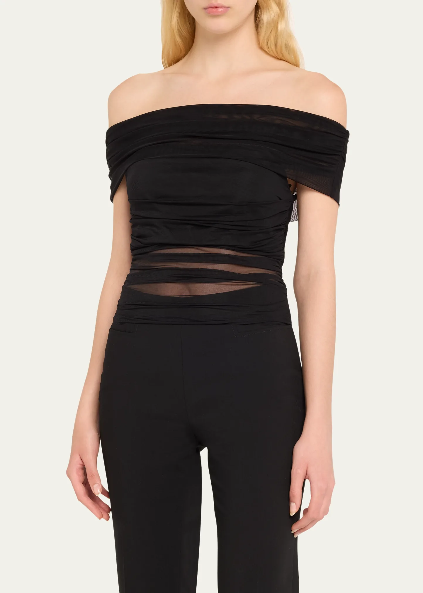 Isadola Ruched Mesh Crop Top