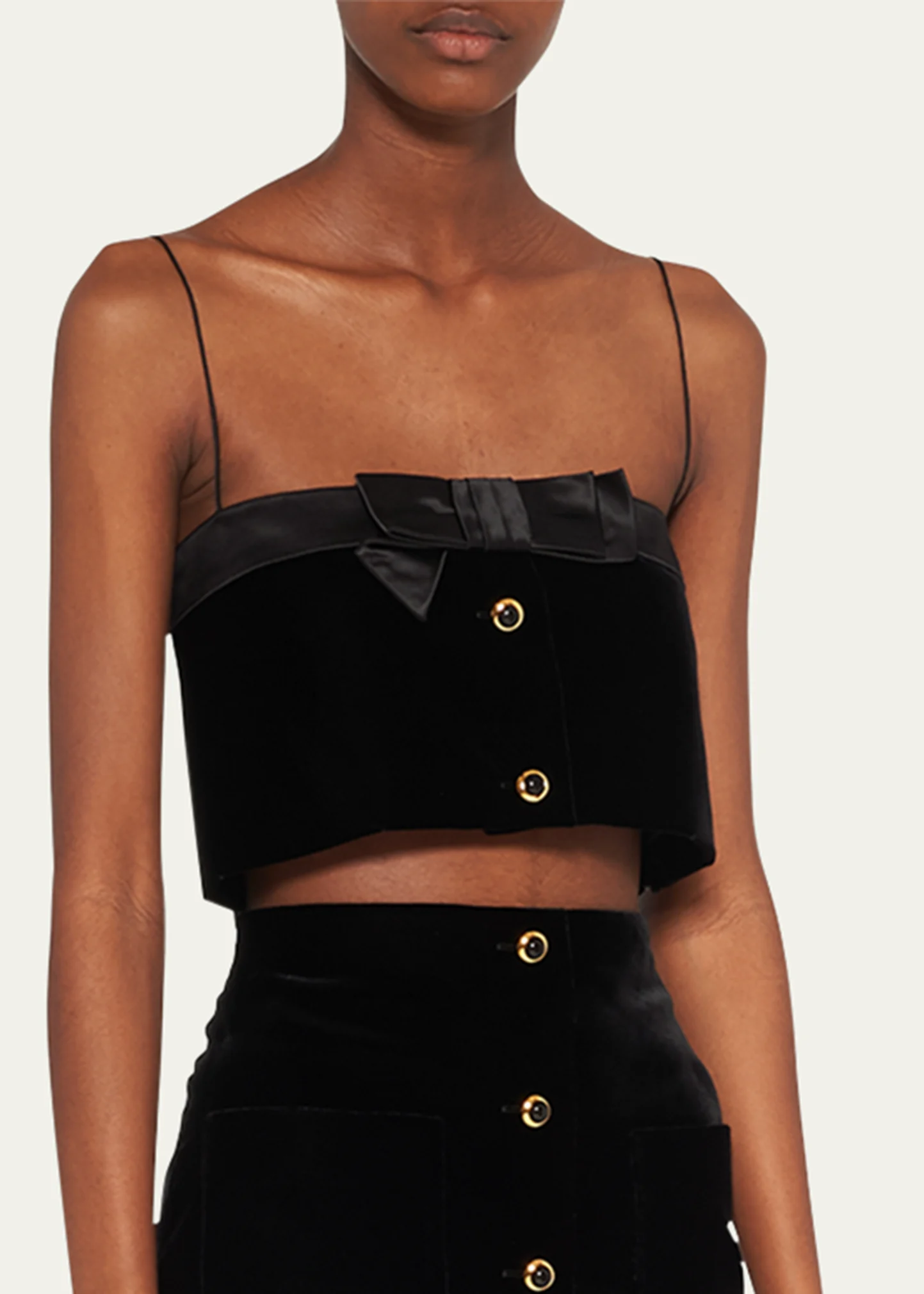 Velvet Satin Bow Crop Top