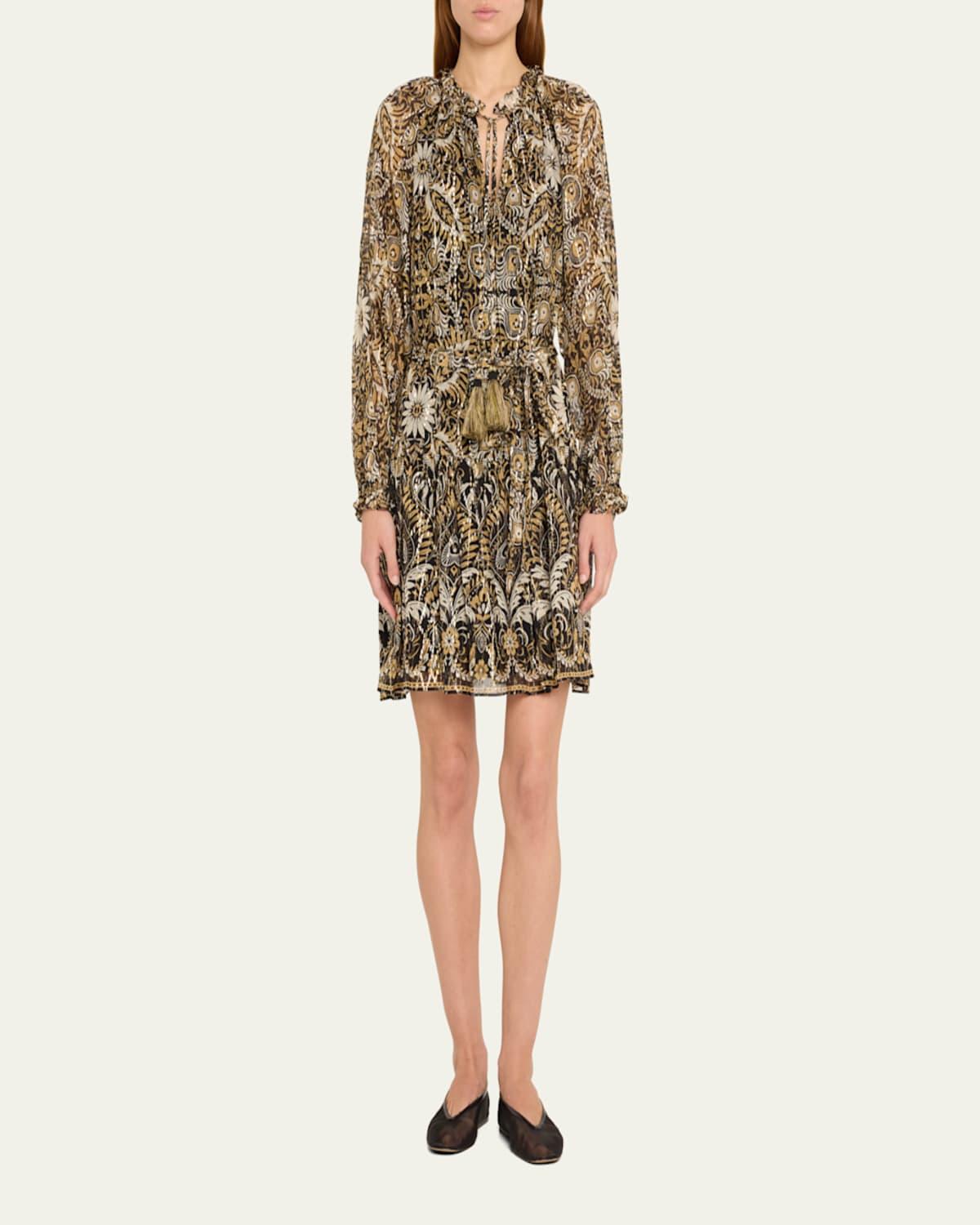 Kaye Floral-Print Metallic Fleck Dress