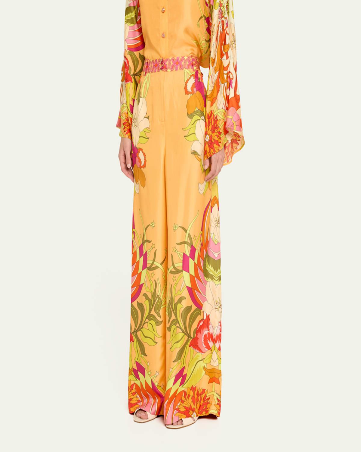 The Flower Child Society Wide-Leg Silk Trousers